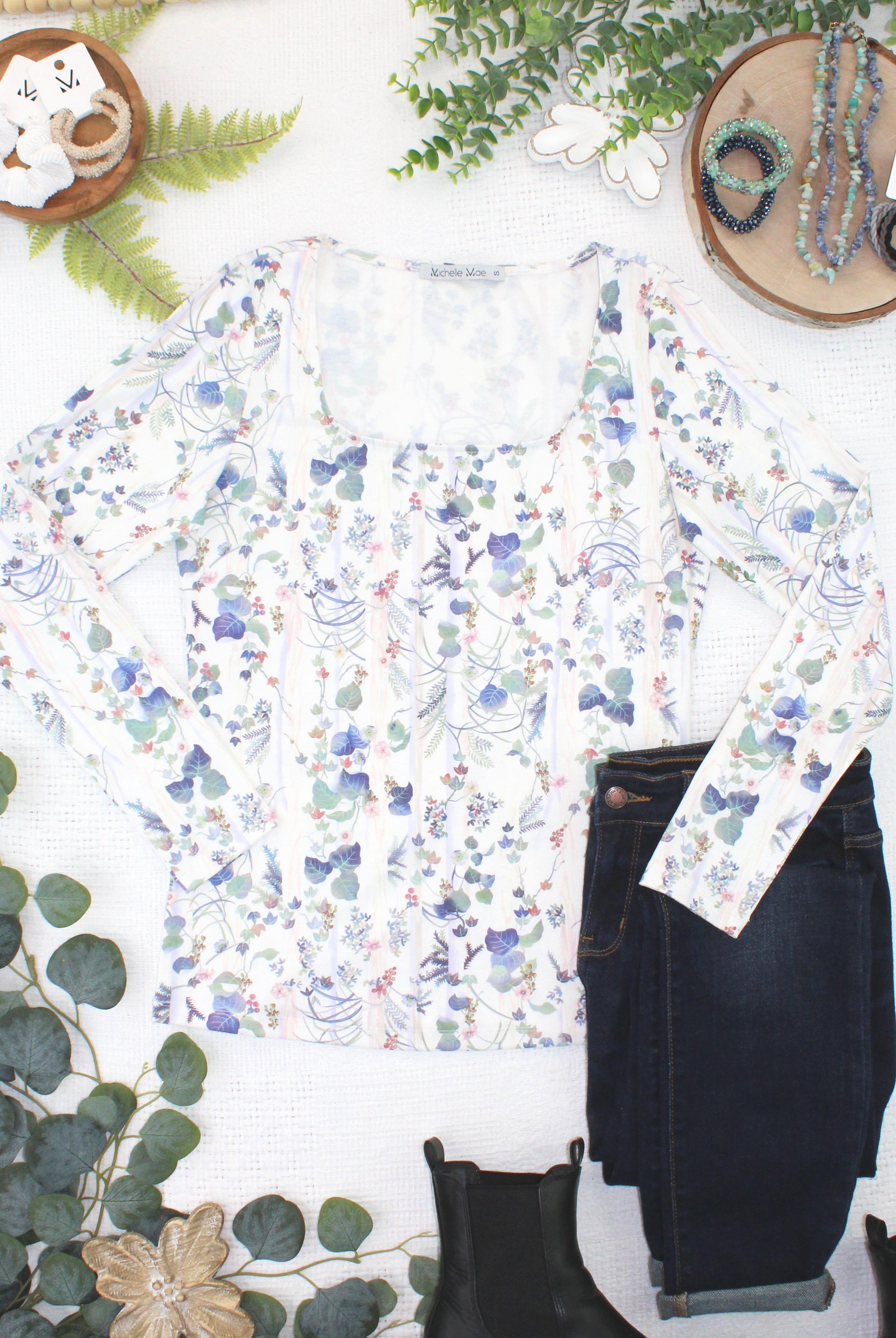 08.21 EN ROUTE Alyssa Long Sleeve Top - Olive Meadow-Tops-Dear Me Southern Boutique, located in DeRidder, Louisiana