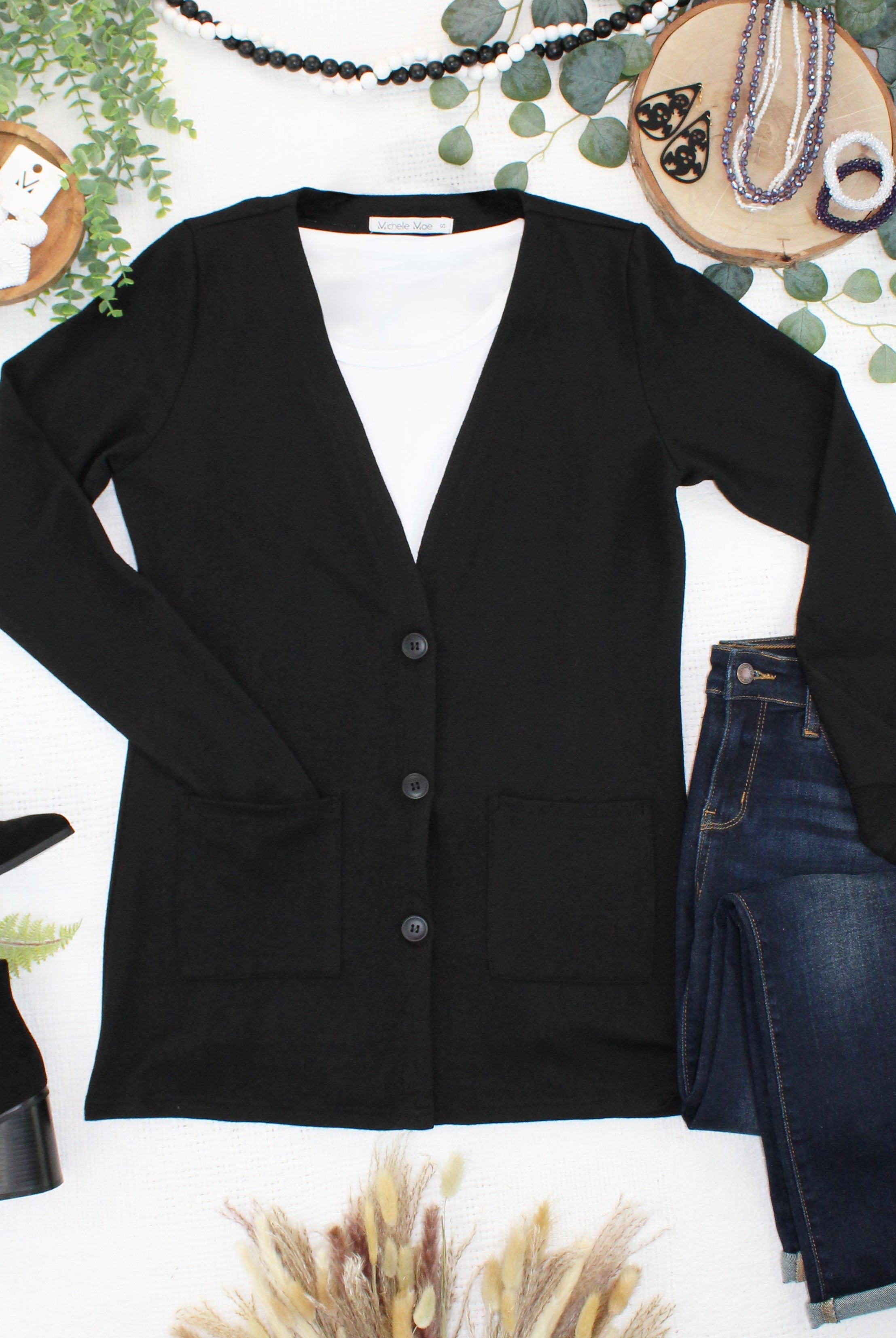 08.21 EN ROUTE Cori Cardigan - Black-Cardigan-Dear Me Southern Boutique, located in DeRidder, Louisiana
