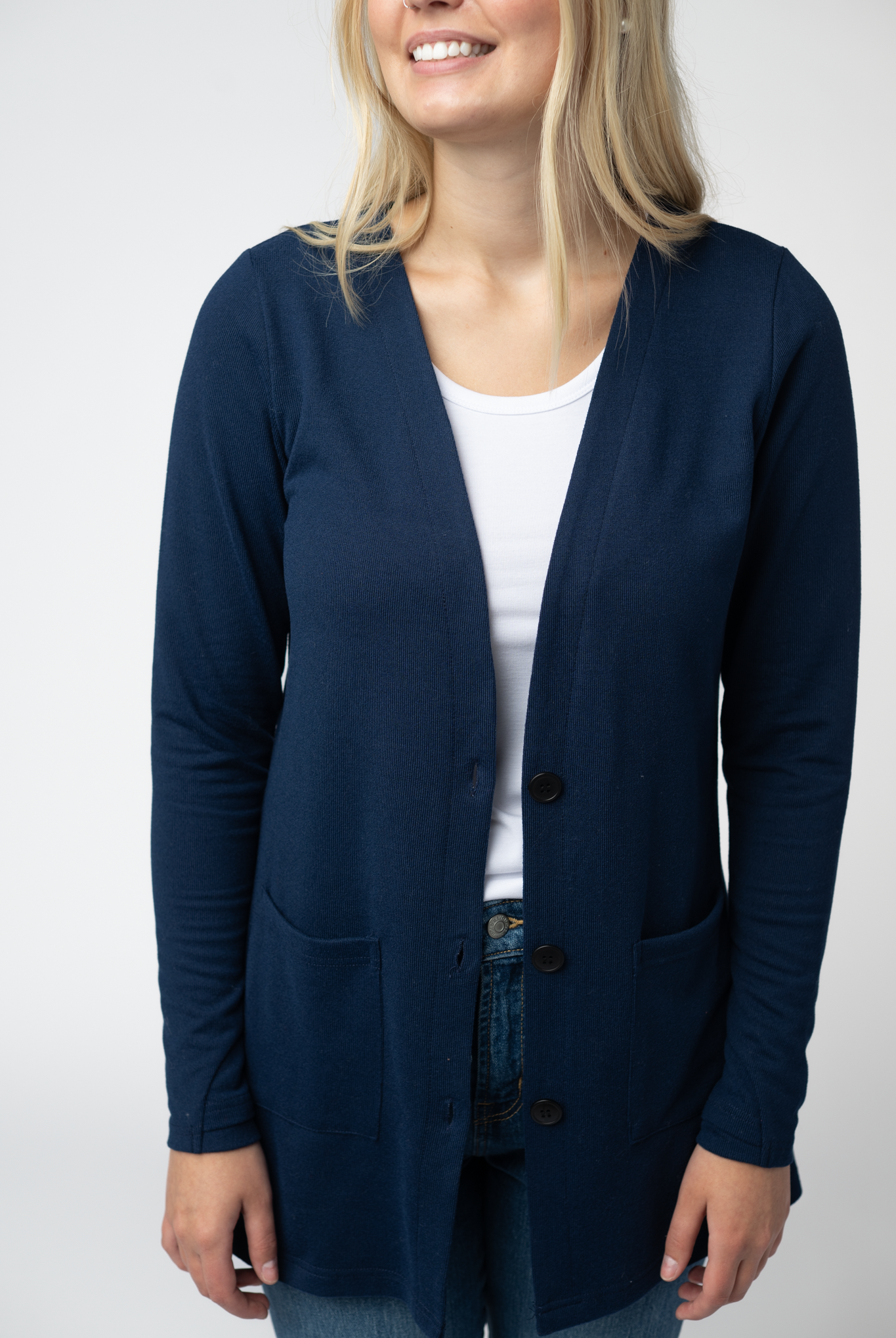 08.21 EN ROUTE Cori Cardigan - Navy-Cardigan-Dear Me Southern Boutique, located in DeRidder, Louisiana