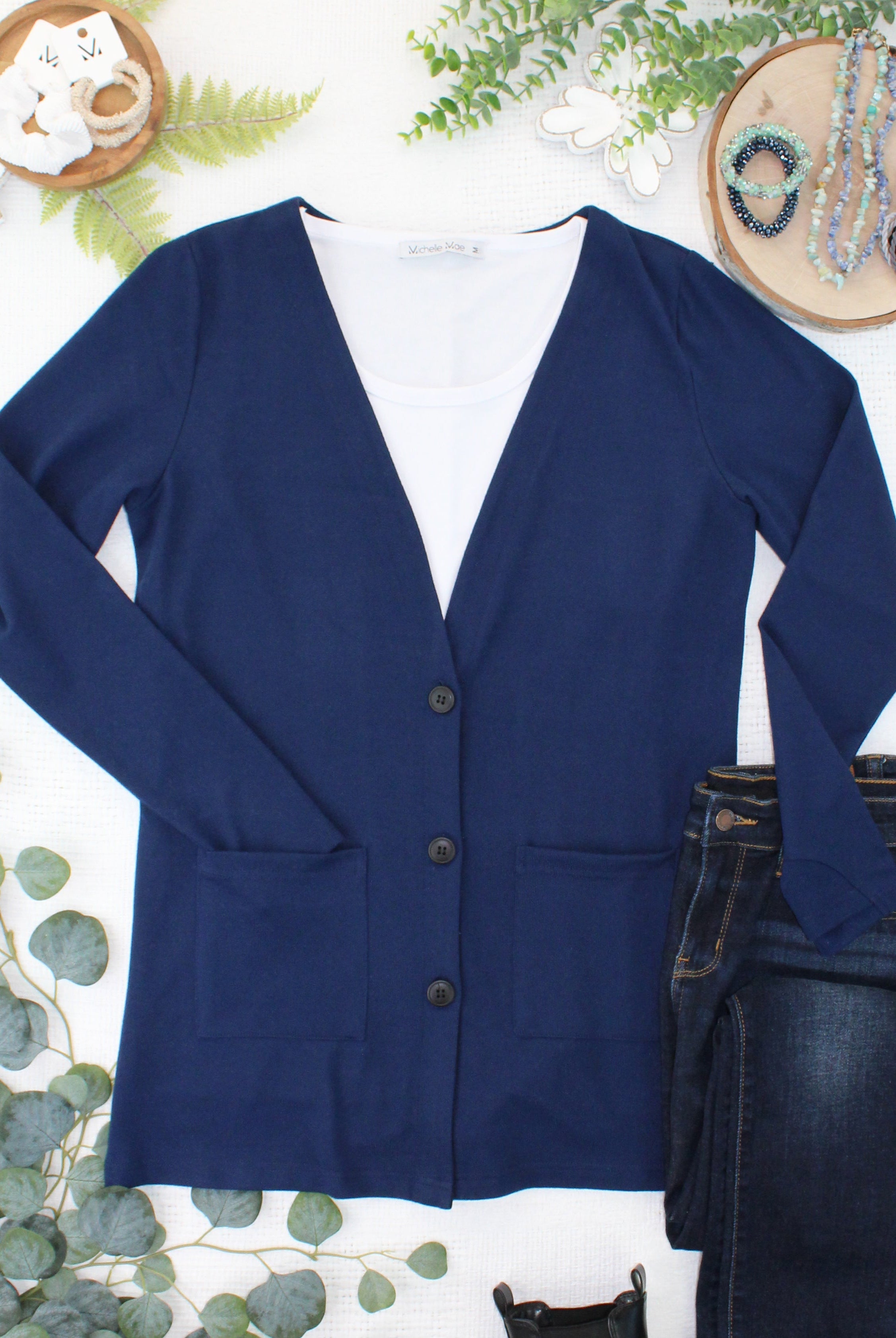 08.21 EN ROUTE Cori Cardigan - Navy-Cardigan-Dear Me Southern Boutique, located in DeRidder, Louisiana
