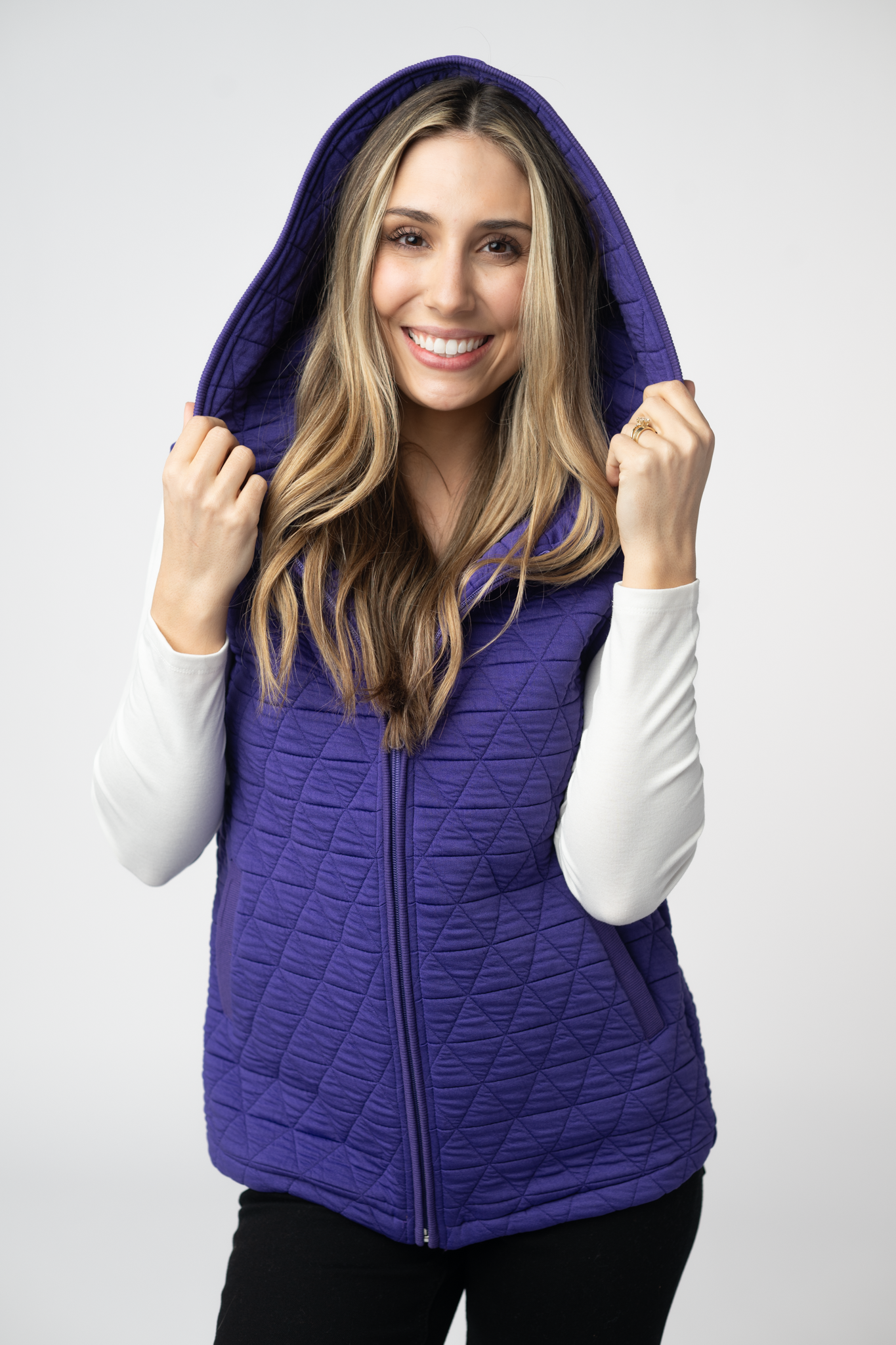 08.21 EN ROUTE Heather Geometric Hooded Vest - Purple-Vest-Dear Me Southern Boutique, located in DeRidder, Louisiana
