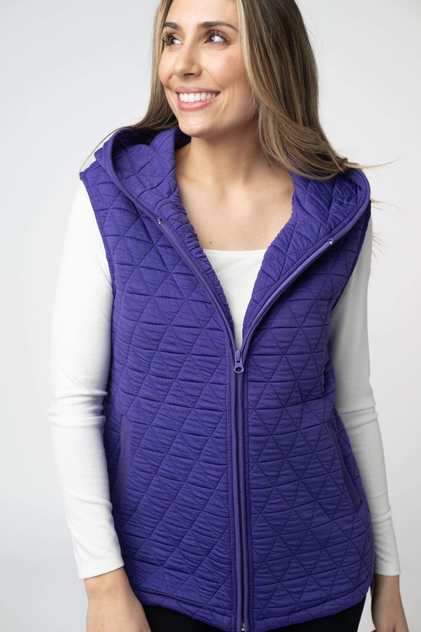 08.21 EN ROUTE Heather Geometric Hooded Vest - Purple-Vest-Dear Me Southern Boutique, located in DeRidder, Louisiana