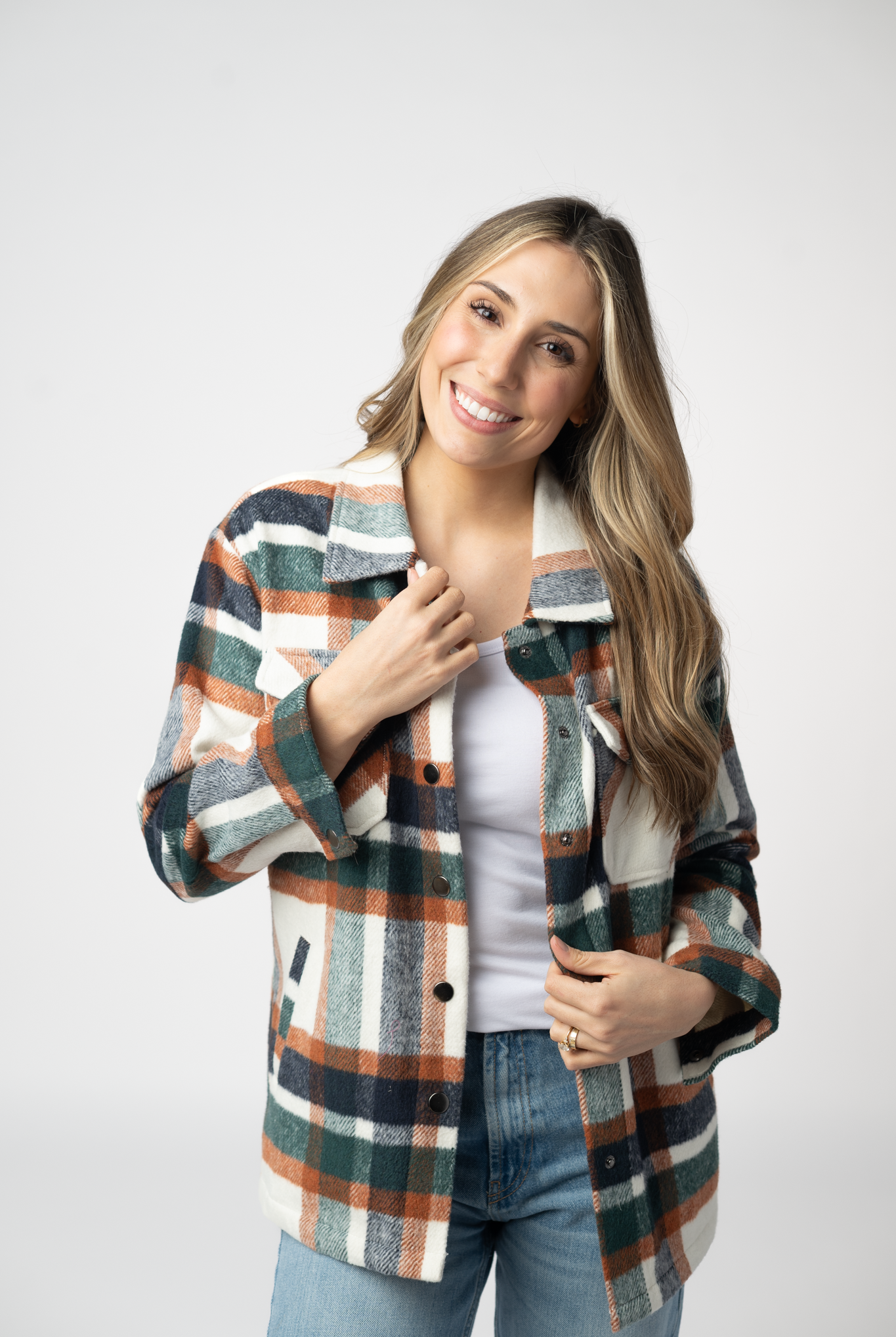 08.21 EN ROUTE Norah Shacket - Harvest Plaid-shacket-Dear Me Southern Boutique, located in DeRidder, Louisiana