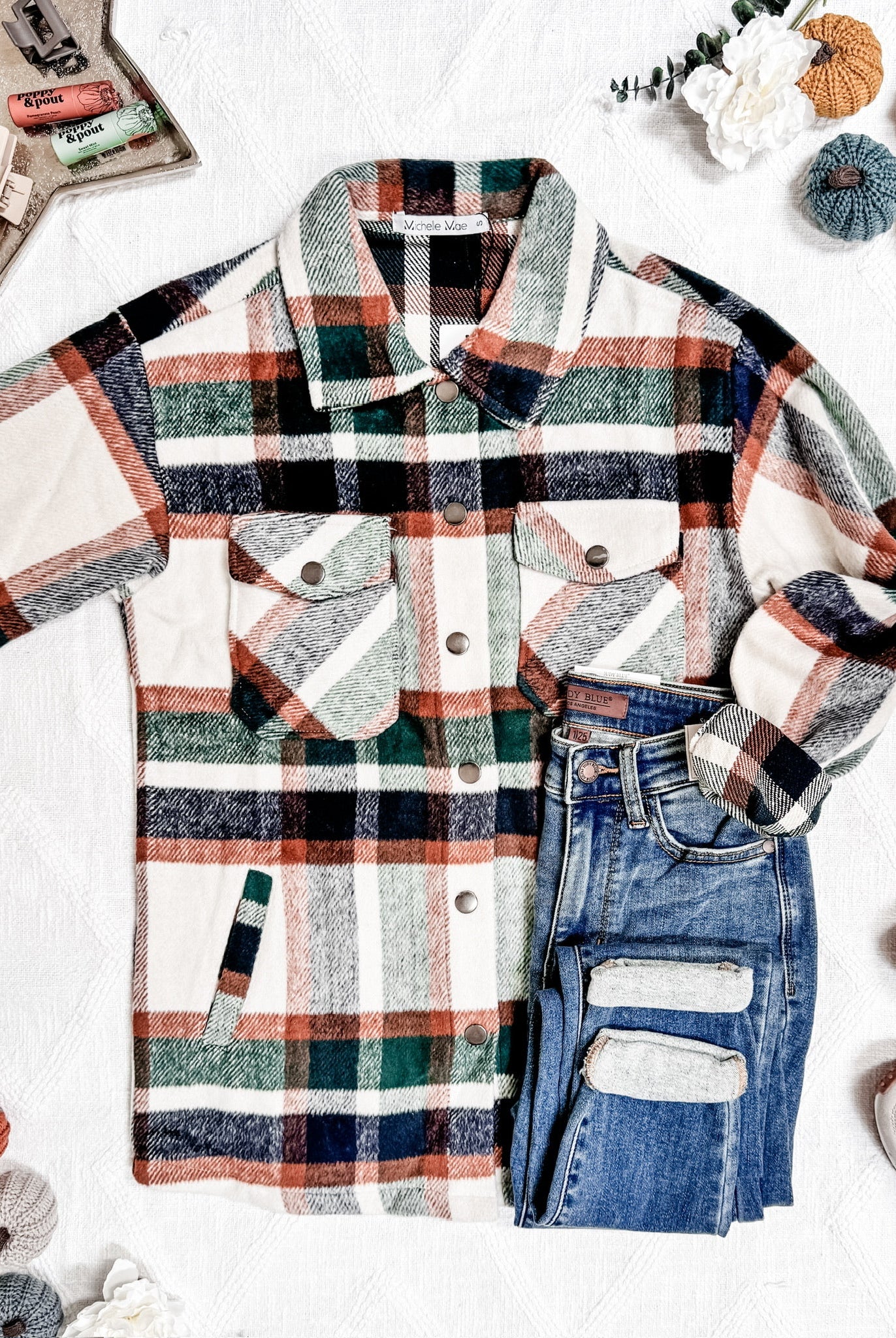 08.21 EN ROUTE Norah Shacket - Harvest Plaid-shacket-Dear Me Southern Boutique, located in DeRidder, Louisiana