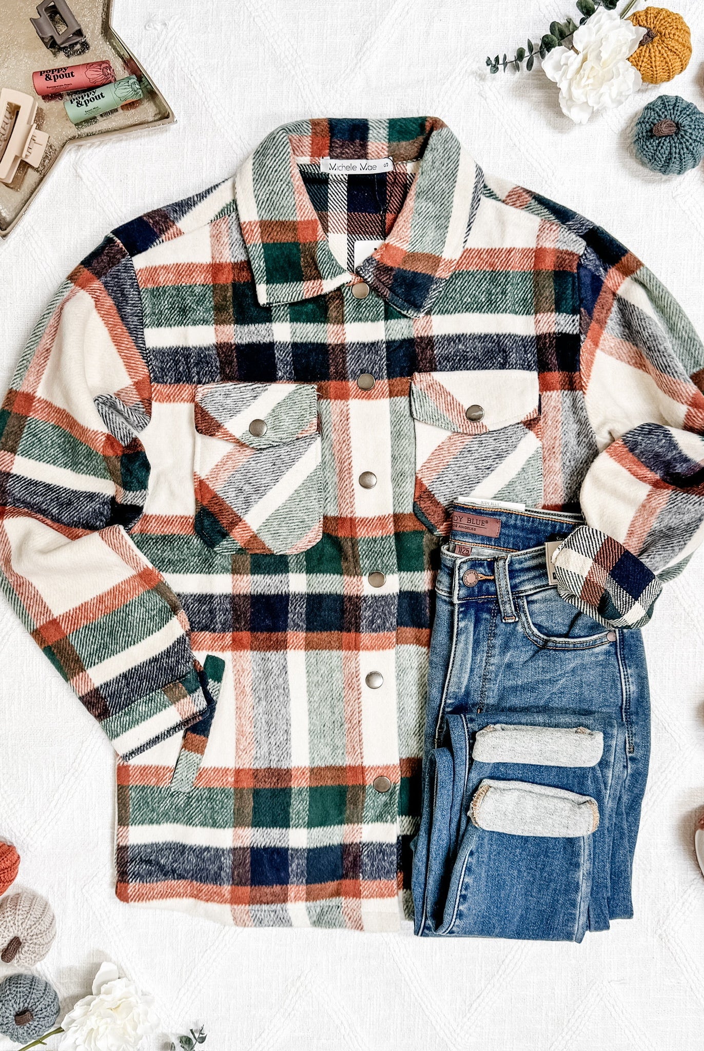 08.21 EN ROUTE Norah Shacket - Harvest Plaid-shacket-Dear Me Southern Boutique, located in DeRidder, Louisiana