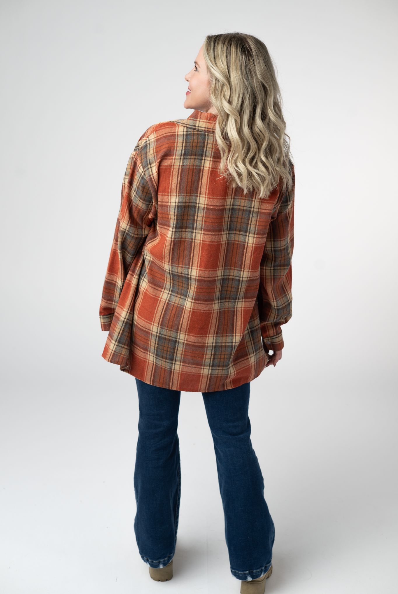 08.21 EN ROUTE Tunic Plaid Top - Pumpkin Plaid-Tops-Dear Me Southern Boutique, located in DeRidder, Louisiana