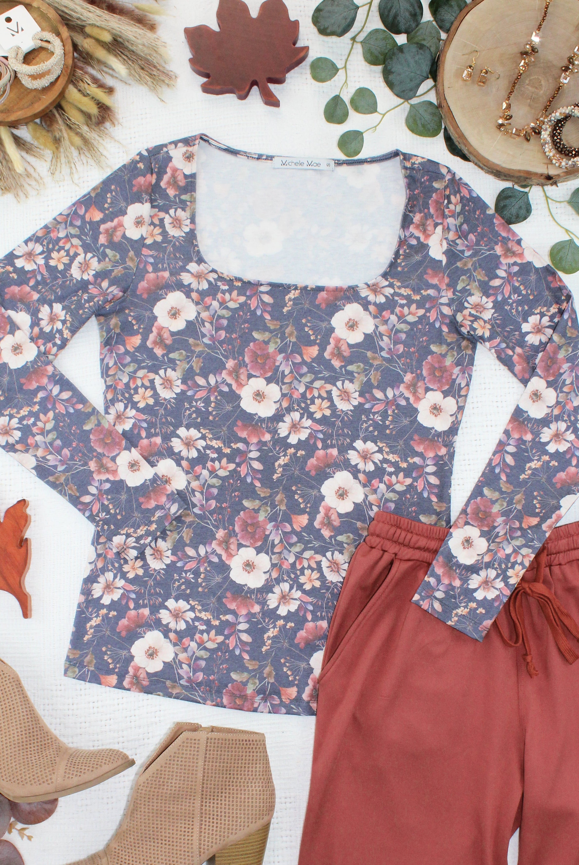 09.02 EN ROUTE Alyssa Long Sleeve Top - Blushwood Floral-Tops-Dear Me Southern Boutique, located in DeRidder, Louisiana