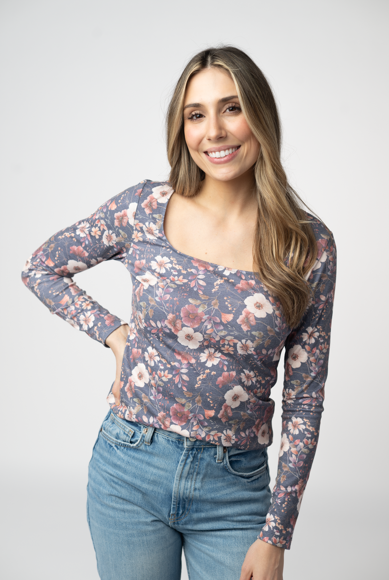 09.02 EN ROUTE Alyssa Long Sleeve Top - Blushwood Floral-Tops-Dear Me Southern Boutique, located in DeRidder, Louisiana