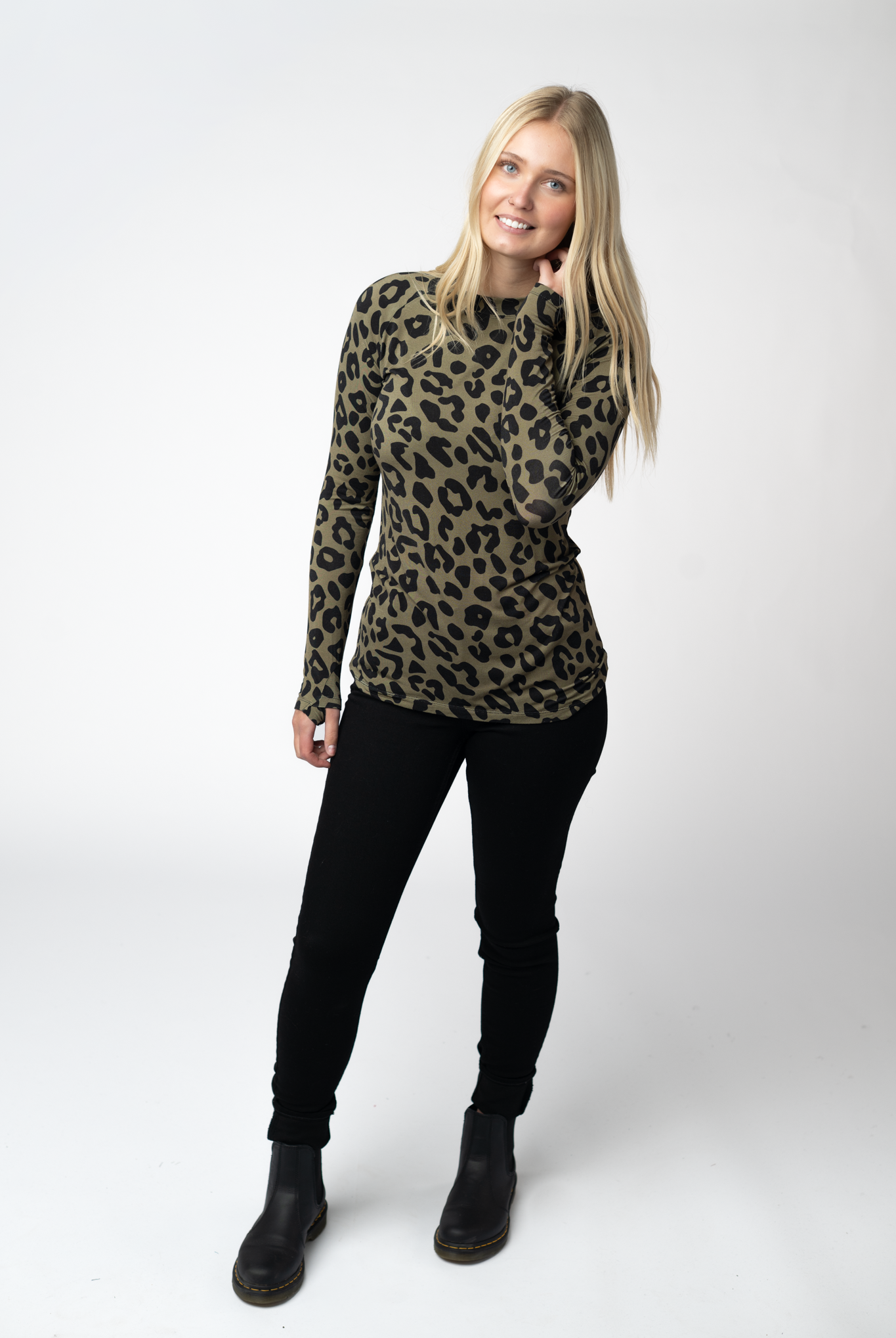 09.02 EN ROUTE Blair Long Sleeve Top - Olive Animal Print-Tops-Dear Me Southern Boutique, located in DeRidder, Louisiana
