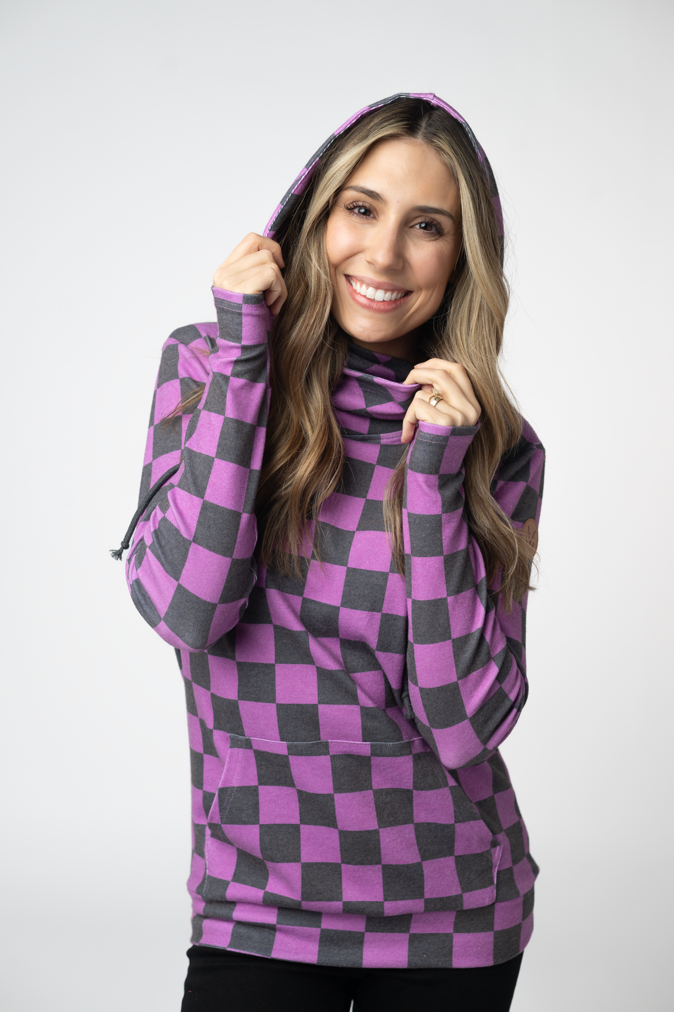 09.09 EN ROUTE Ashley Hoodie - Black and Purple Checkers-clothing-Dear Me Southern Boutique, located in DeRidder, Louisiana