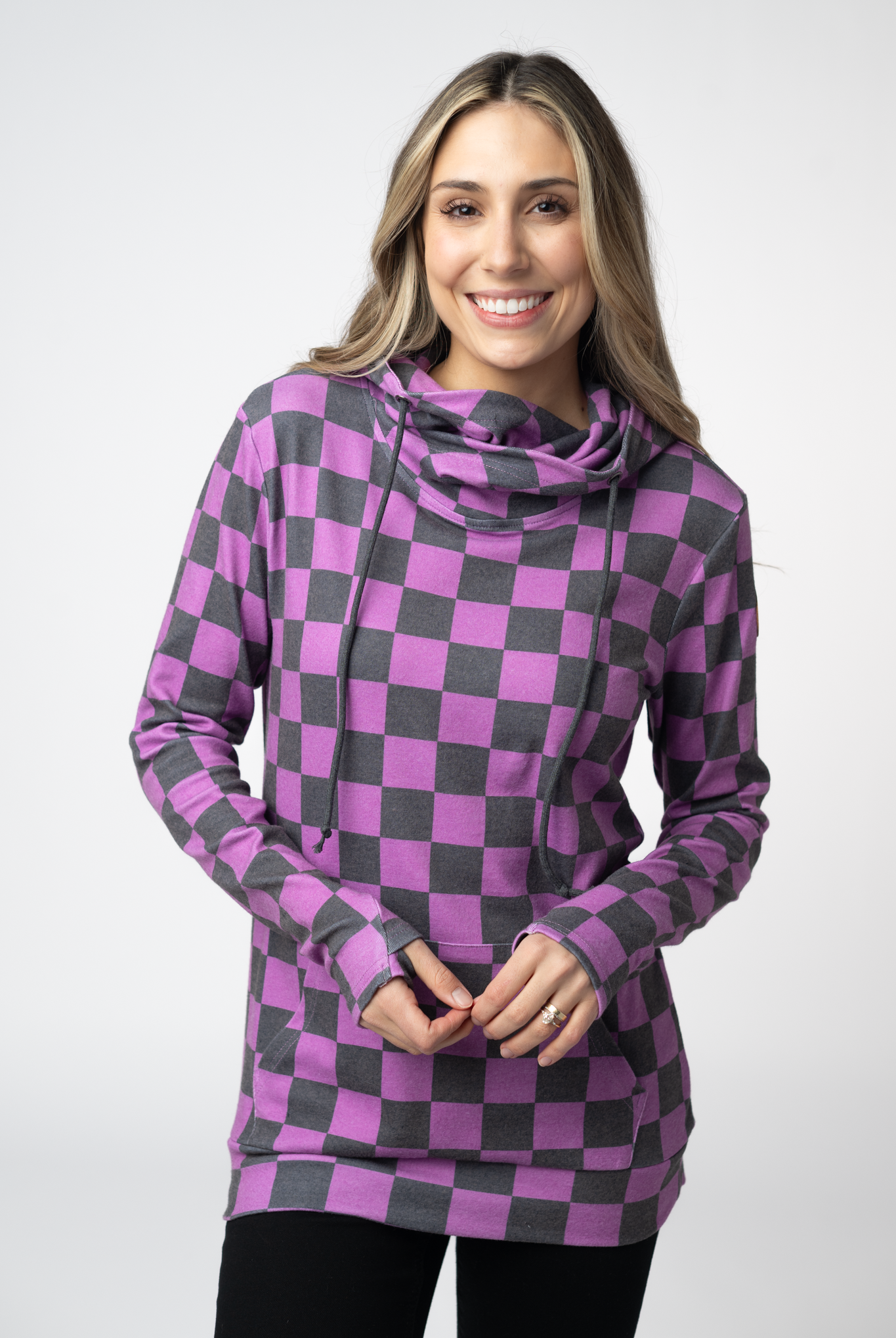 09.09 EN ROUTE Ashley Hoodie - Black and Purple Checkers-clothing-Dear Me Southern Boutique, located in DeRidder, Louisiana