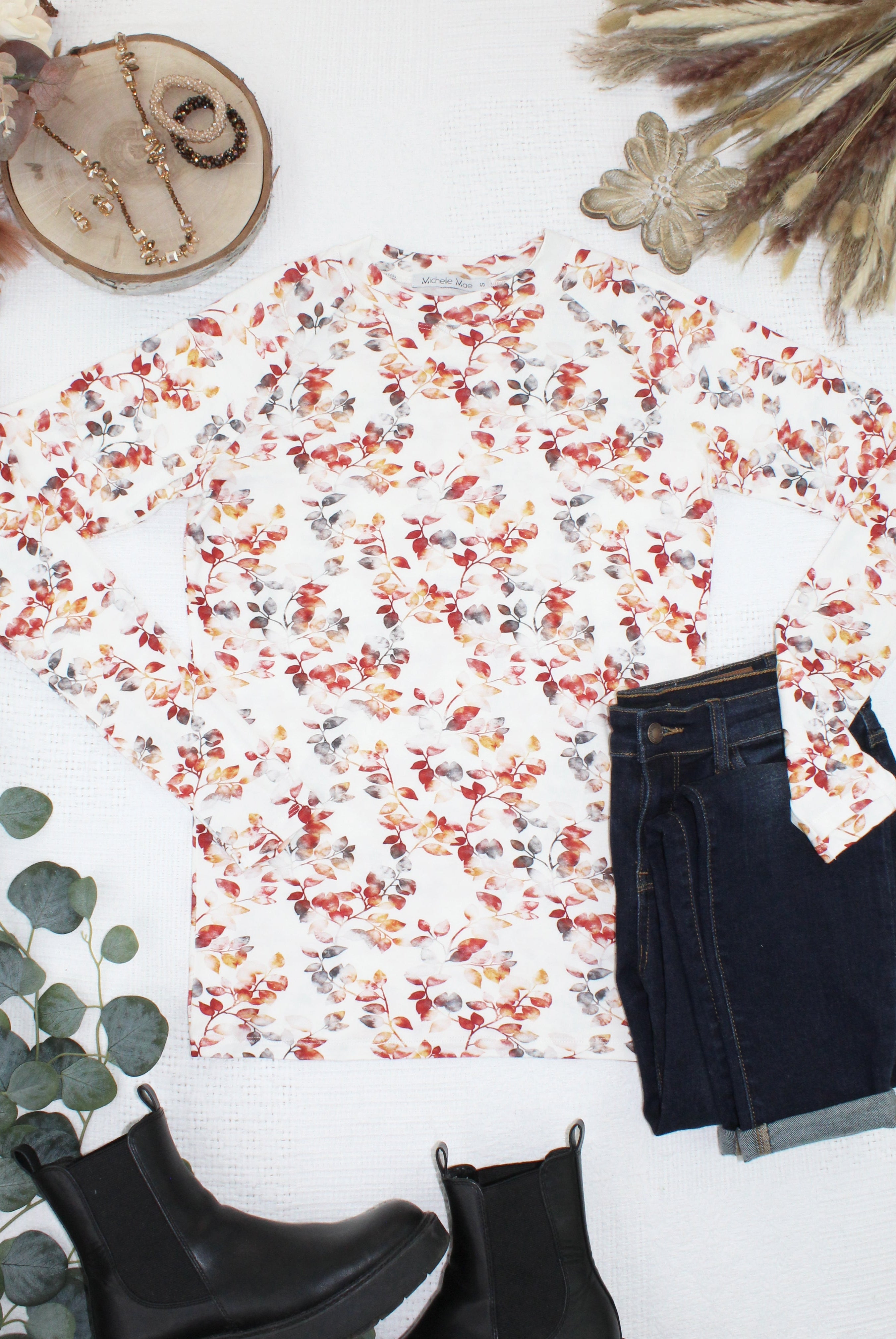 09.09 EN ROUTE Blair Long Sleeve Top - Autumn Watercolor-Tops-Dear Me Southern Boutique, located in DeRidder, Louisiana
