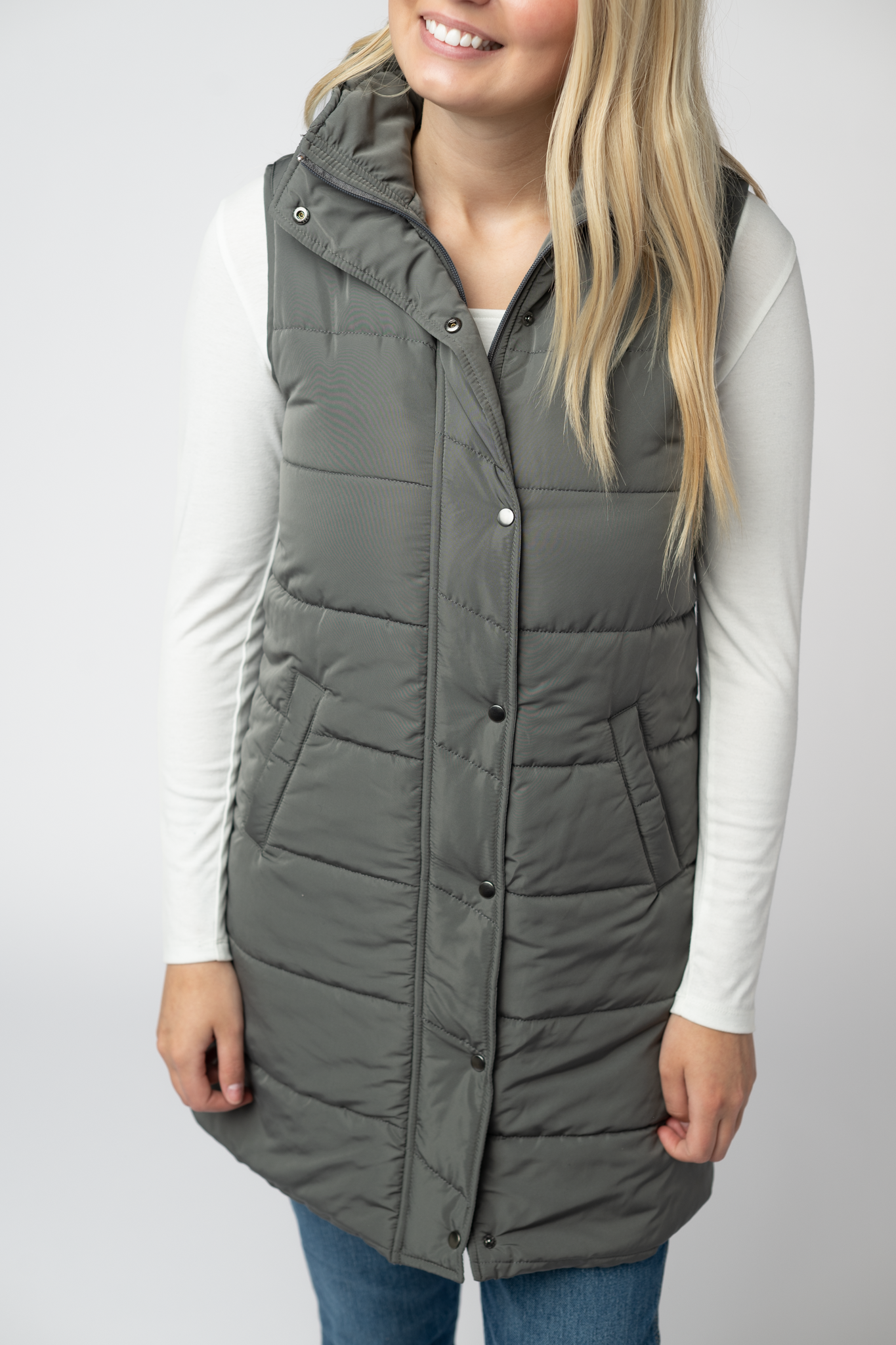 09.09 EN ROUTE Harlow Long Vest - Grey-clothing-Dear Me Southern Boutique, located in DeRidder, Louisiana
