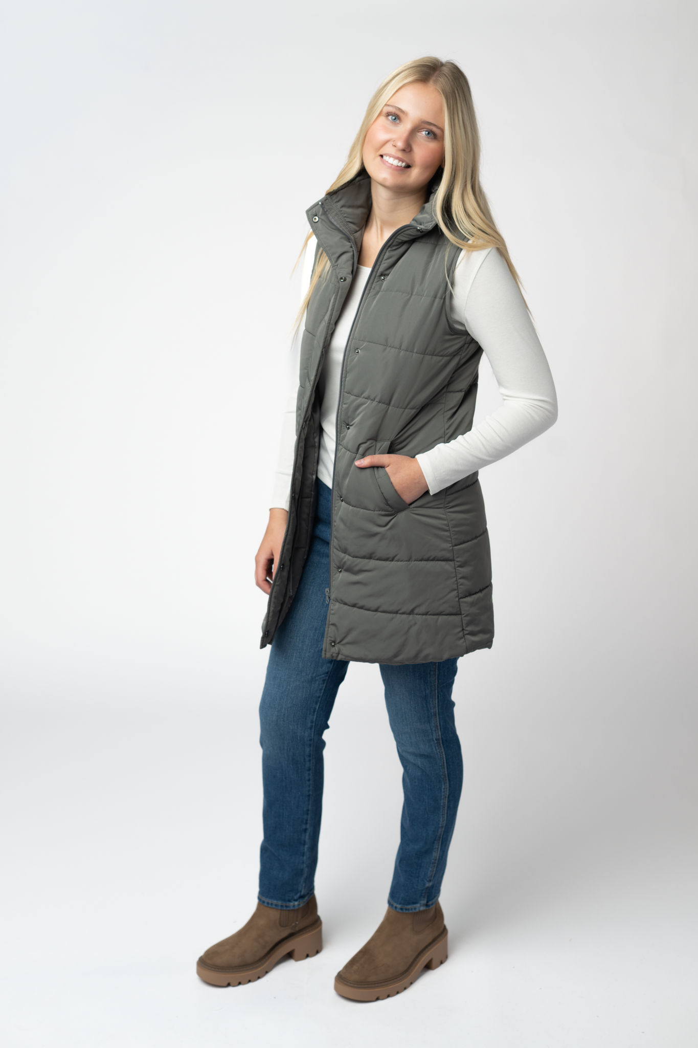 09.09 EN ROUTE Harlow Long Vest - Grey-clothing-Dear Me Southern Boutique, located in DeRidder, Louisiana