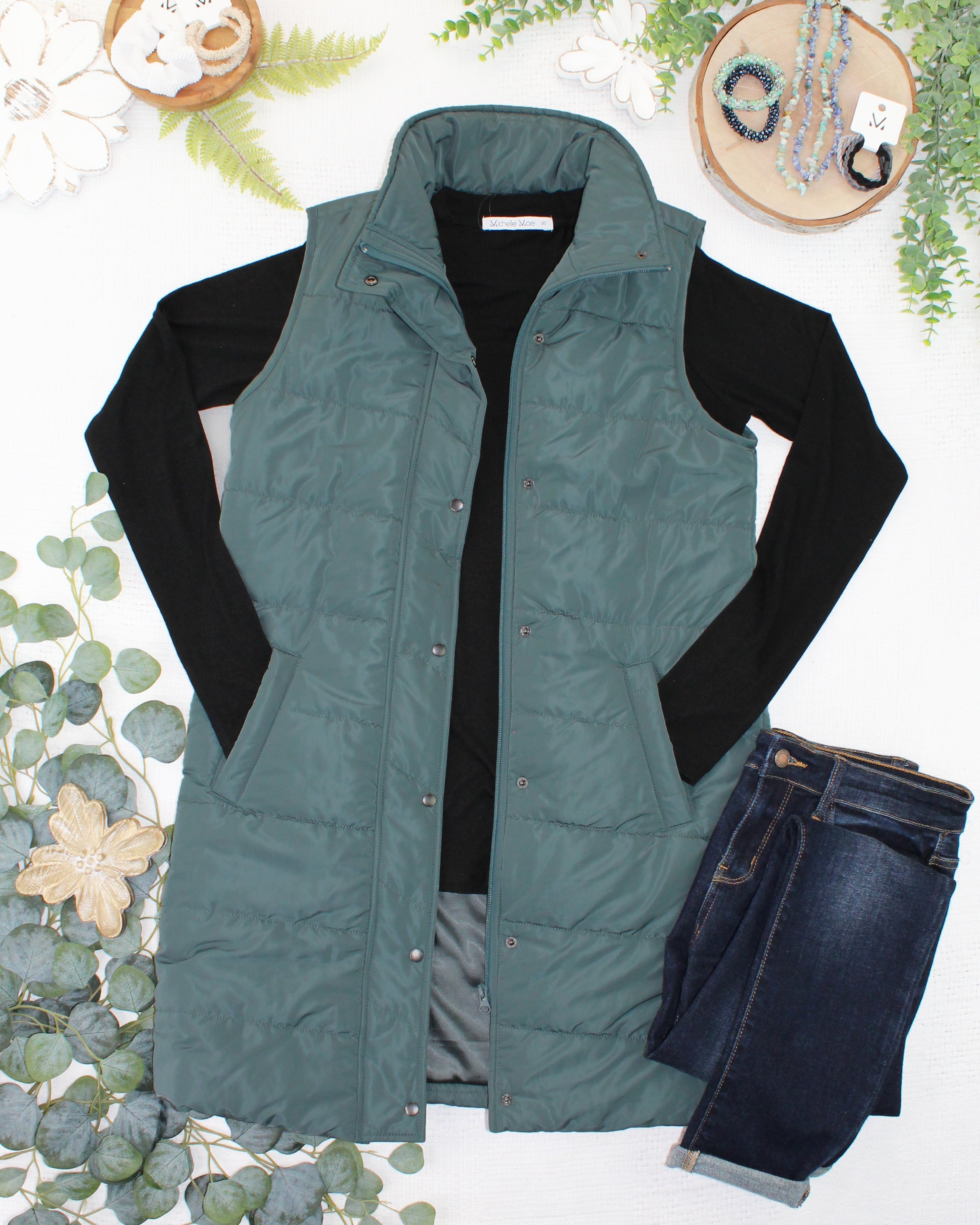 09.09 EN ROUTE Harlow Long Vest - Teal-clothing-Dear Me Southern Boutique, located in DeRidder, Louisiana