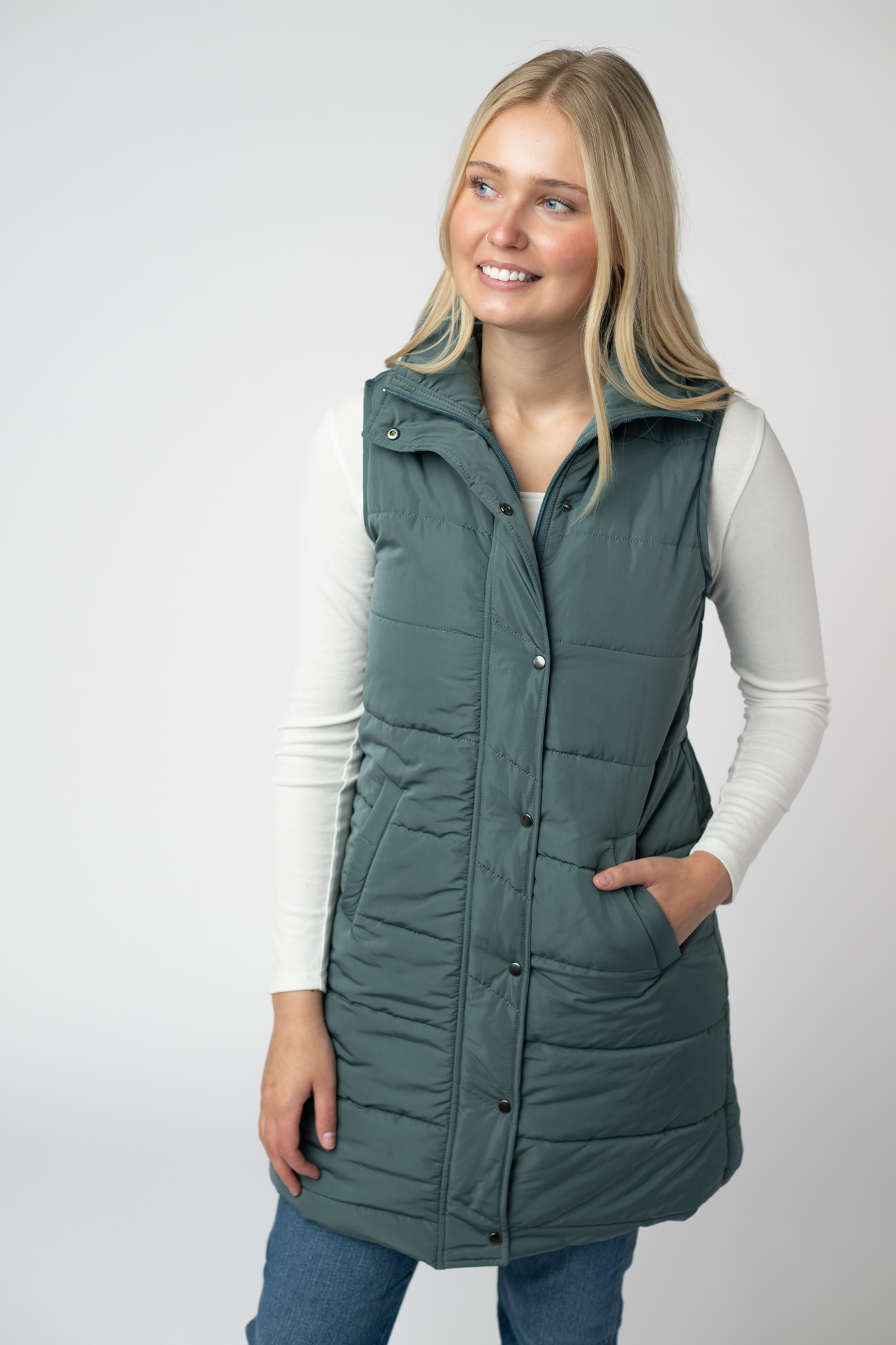 09.09 EN ROUTE Harlow Long Vest - Teal-clothing-Dear Me Southern Boutique, located in DeRidder, Louisiana