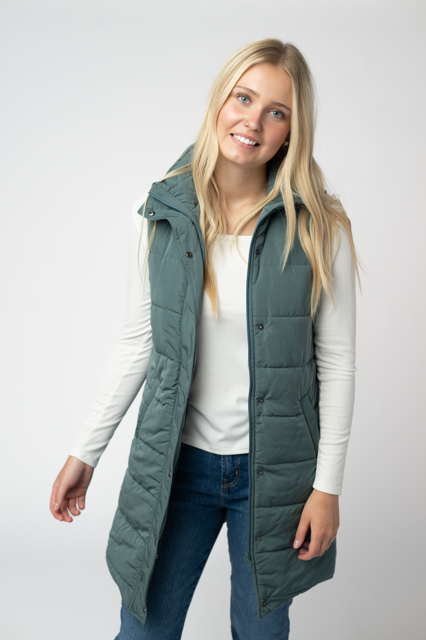 09.09 EN ROUTE Harlow Long Vest - Teal-clothing-Dear Me Southern Boutique, located in DeRidder, Louisiana