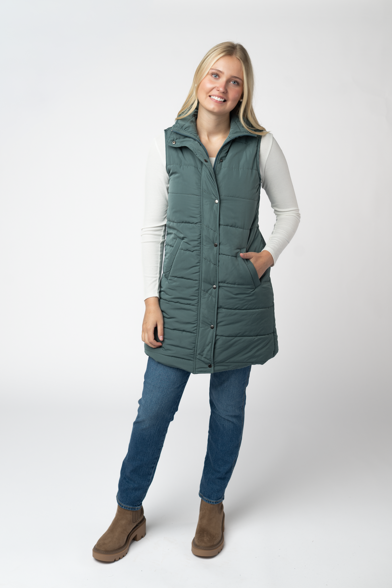 09.09 EN ROUTE Harlow Long Vest - Teal-clothing-Dear Me Southern Boutique, located in DeRidder, Louisiana