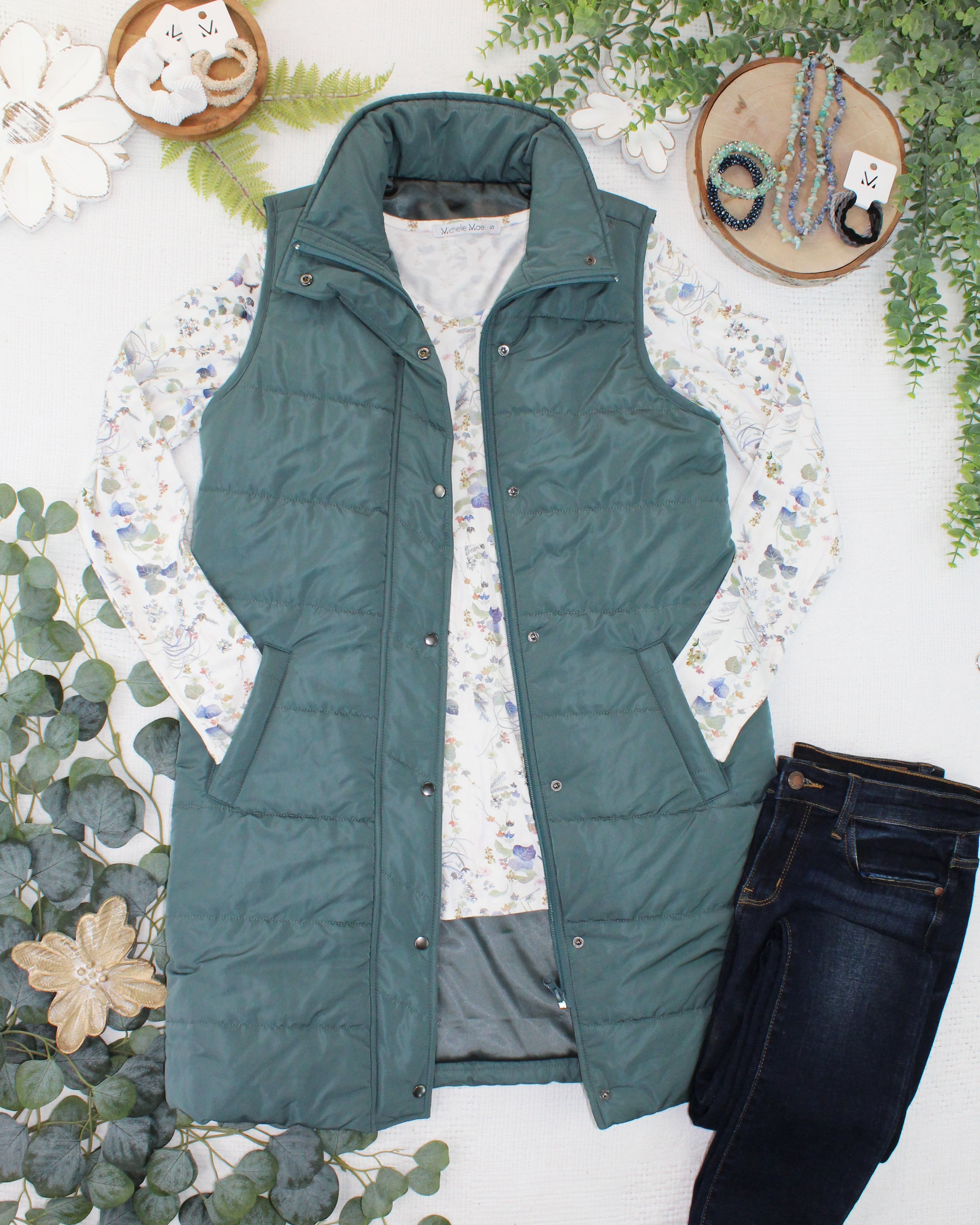 09.09 EN ROUTE Harlow Long Vest - Teal-clothing-Dear Me Southern Boutique, located in DeRidder, Louisiana