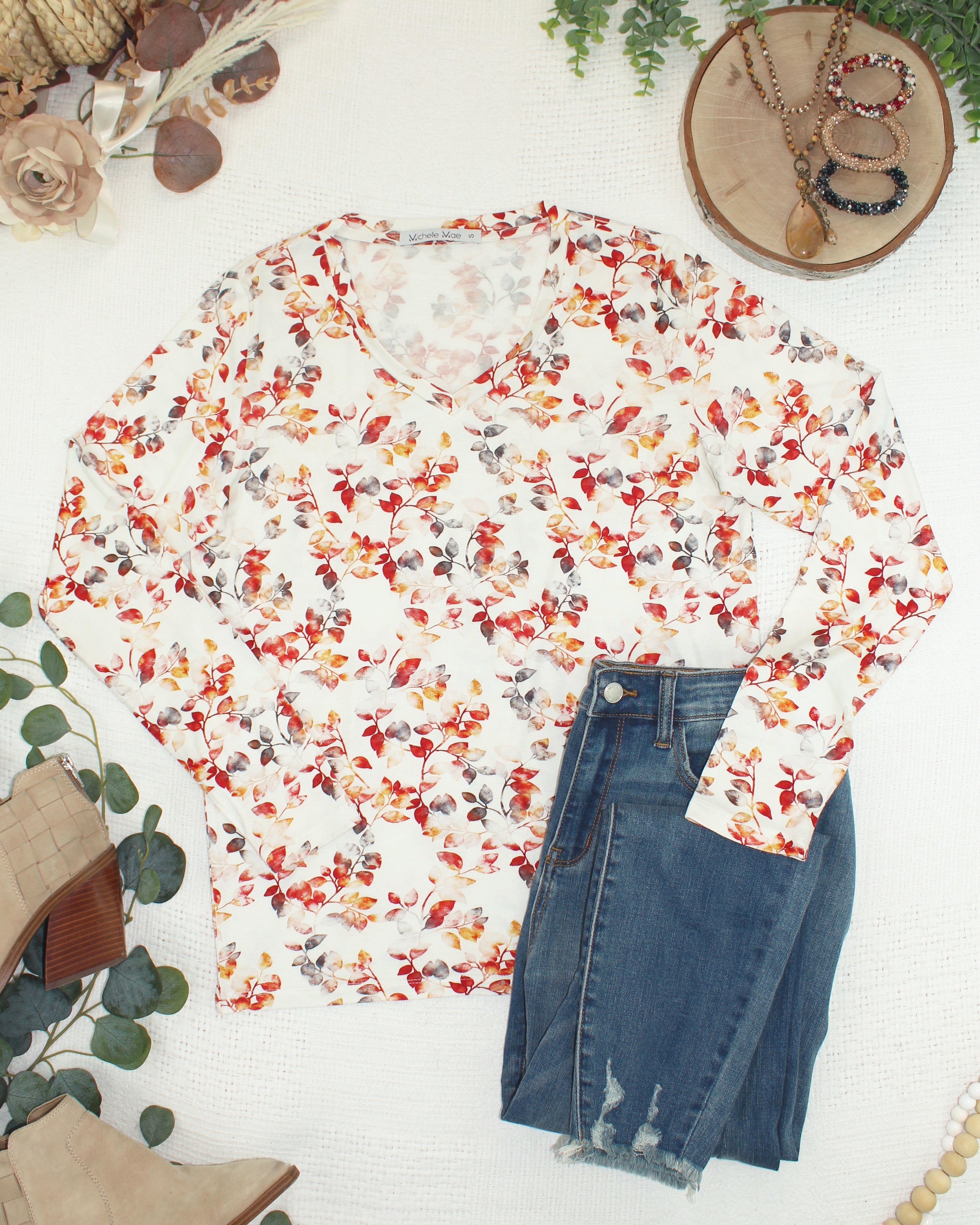09.09 EN ROUTE Larissa Long Sleeve - Autumn Watercolor-Tops-Dear Me Southern Boutique, located in DeRidder, Louisiana