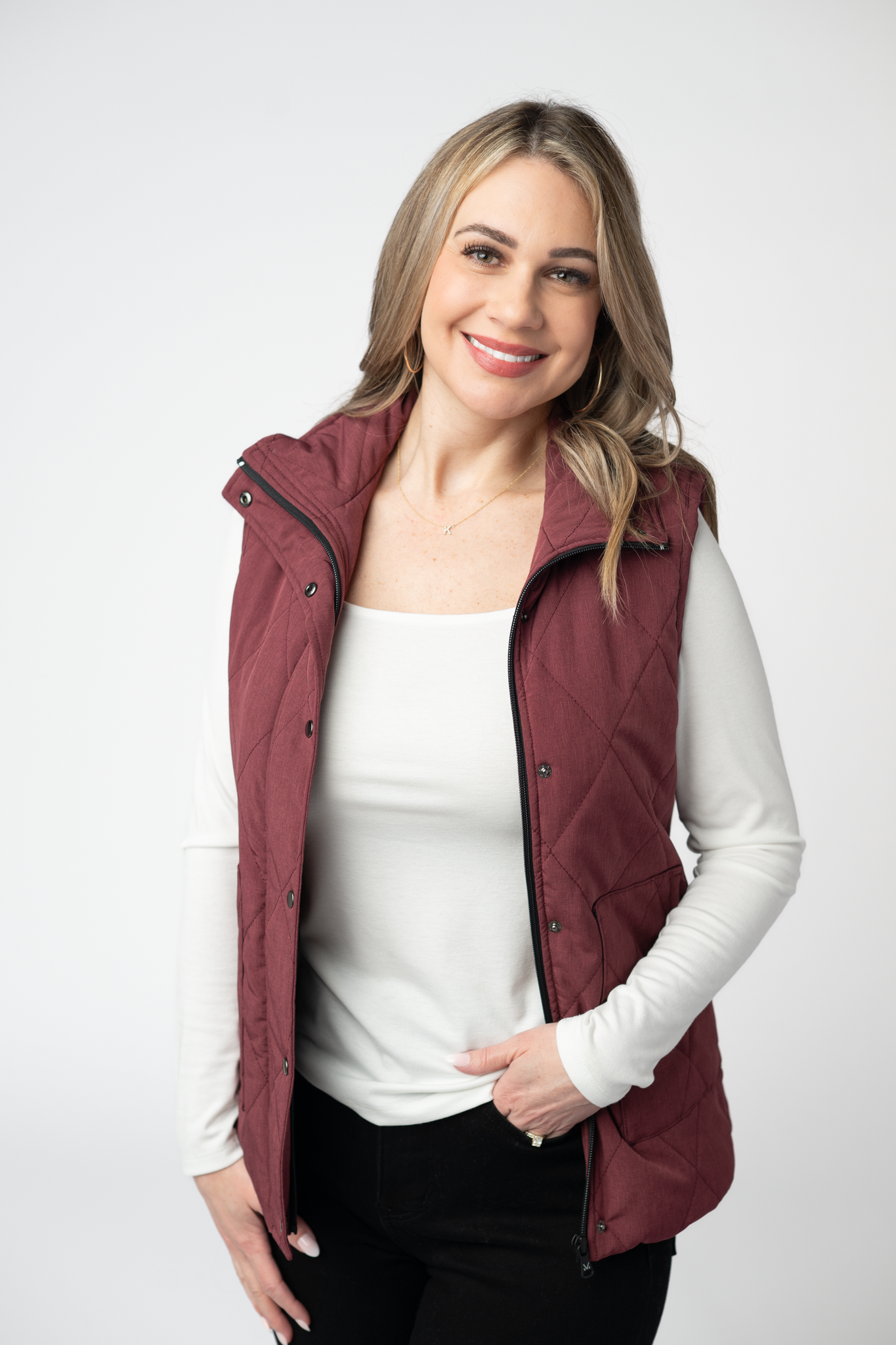 Remy Zip Up Vest - Burgundy-Vest-Dear Me Southern Boutique, located in DeRidder, Louisiana