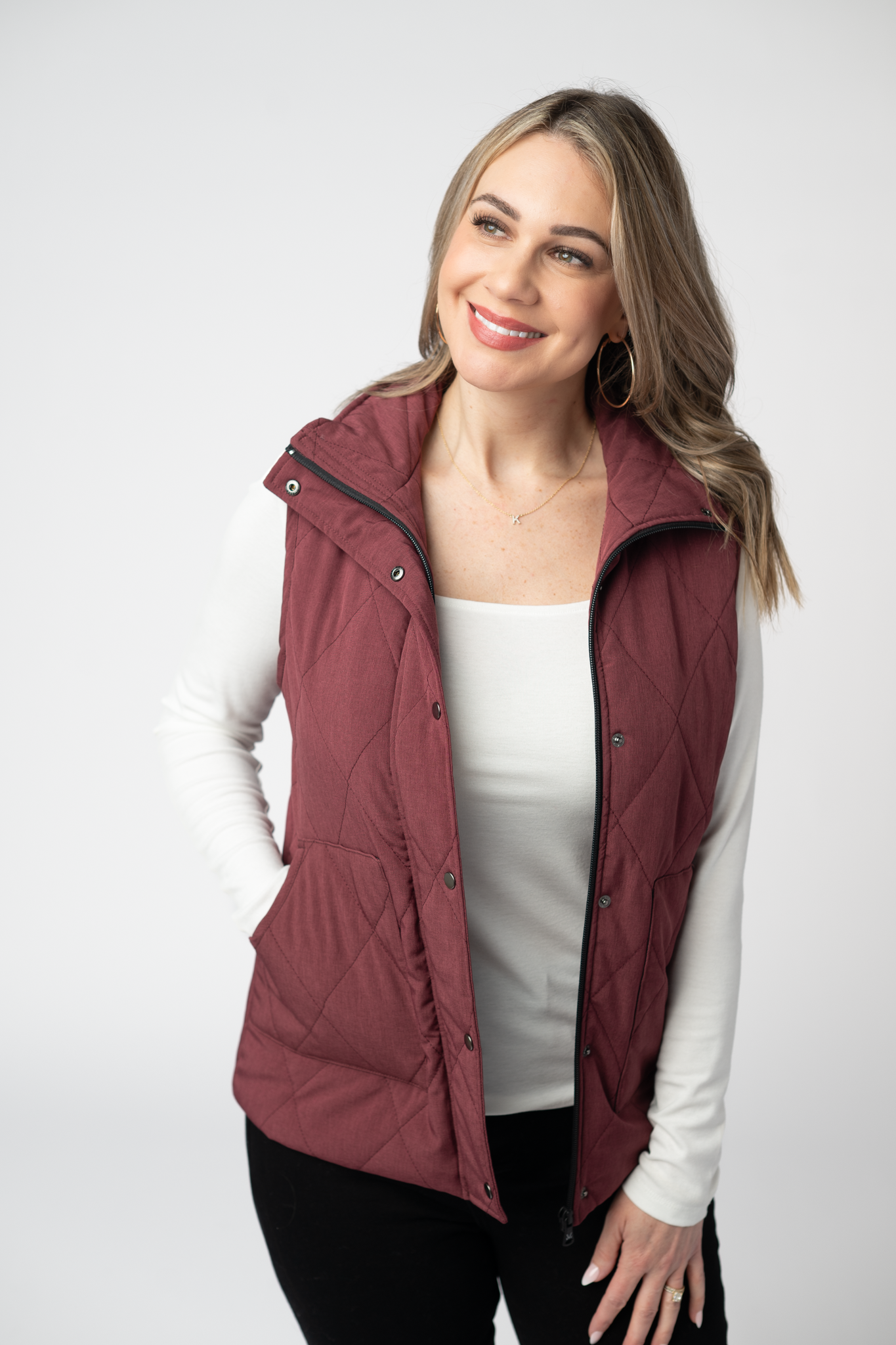 Remy Zip Up Vest - Burgundy-Vest-Dear Me Southern Boutique, located in DeRidder, Louisiana