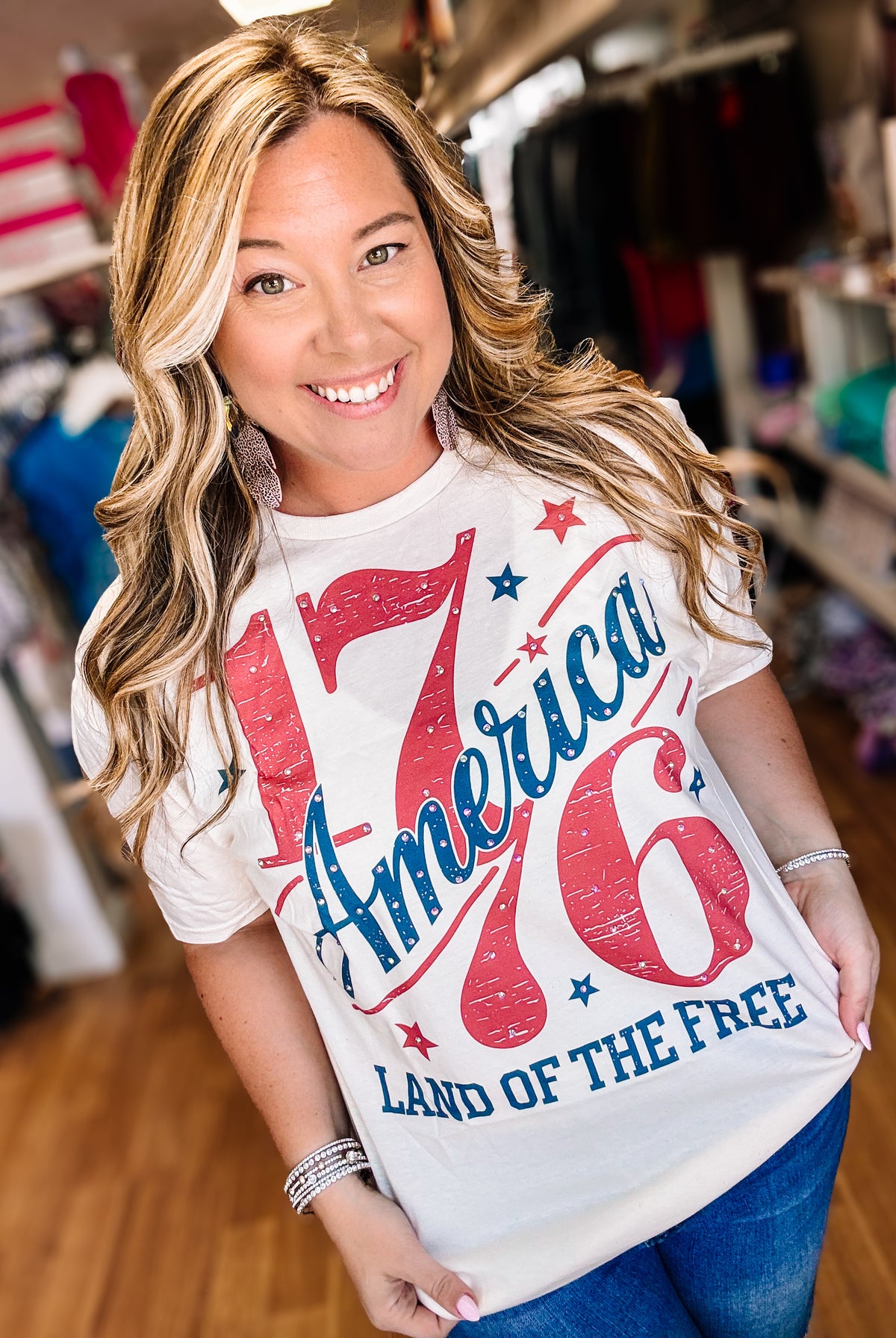 1776 Rhinestone Tee-Tees-Dear Me Southern Boutique, located in DeRidder, Louisiana