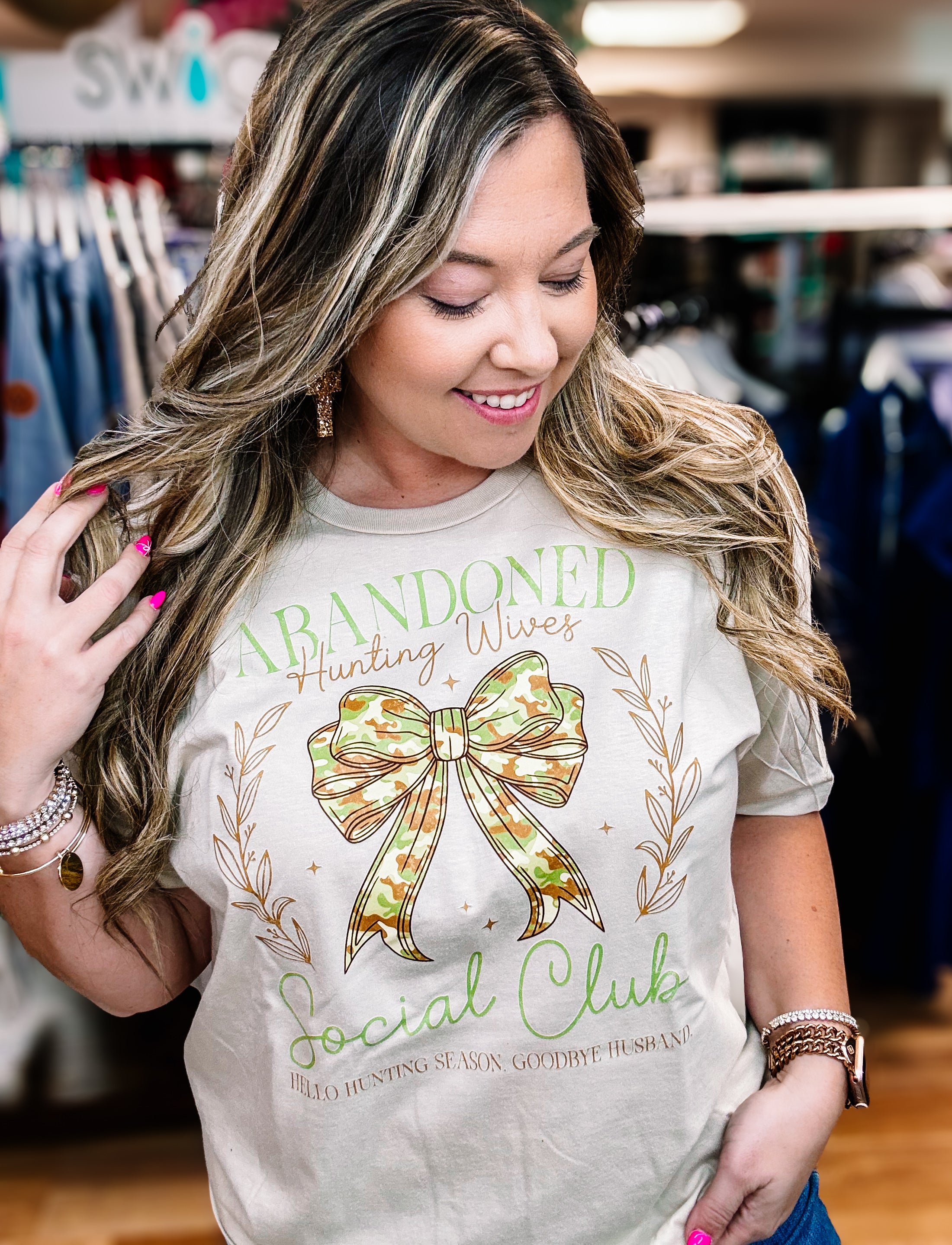 Abandoned Hunting Wives Social Club Tee-Graphic Tops-Dear Me Southern Boutique, located in DeRidder, Louisiana