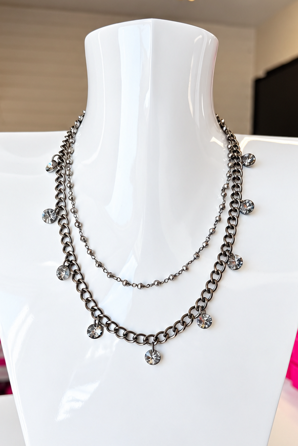 After Dark Sparkle Layered Necklace-Jewelry - Necklaces-Dear Me Southern Boutique, located in DeRidder, Louisiana