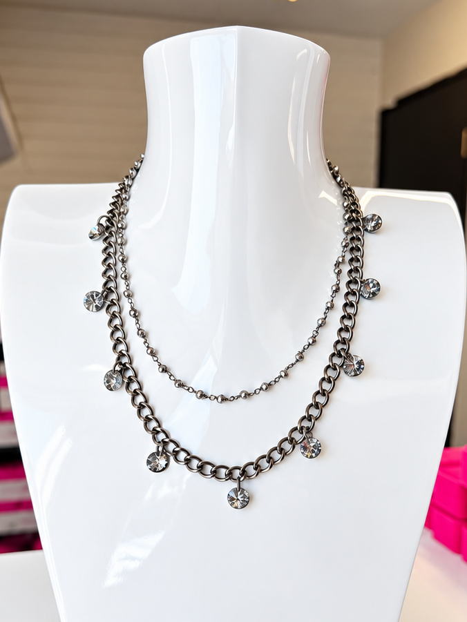 After Dark Sparkle Layered Necklace-Jewelry - Necklaces-Dear Me Southern Boutique, located in DeRidder, Louisiana