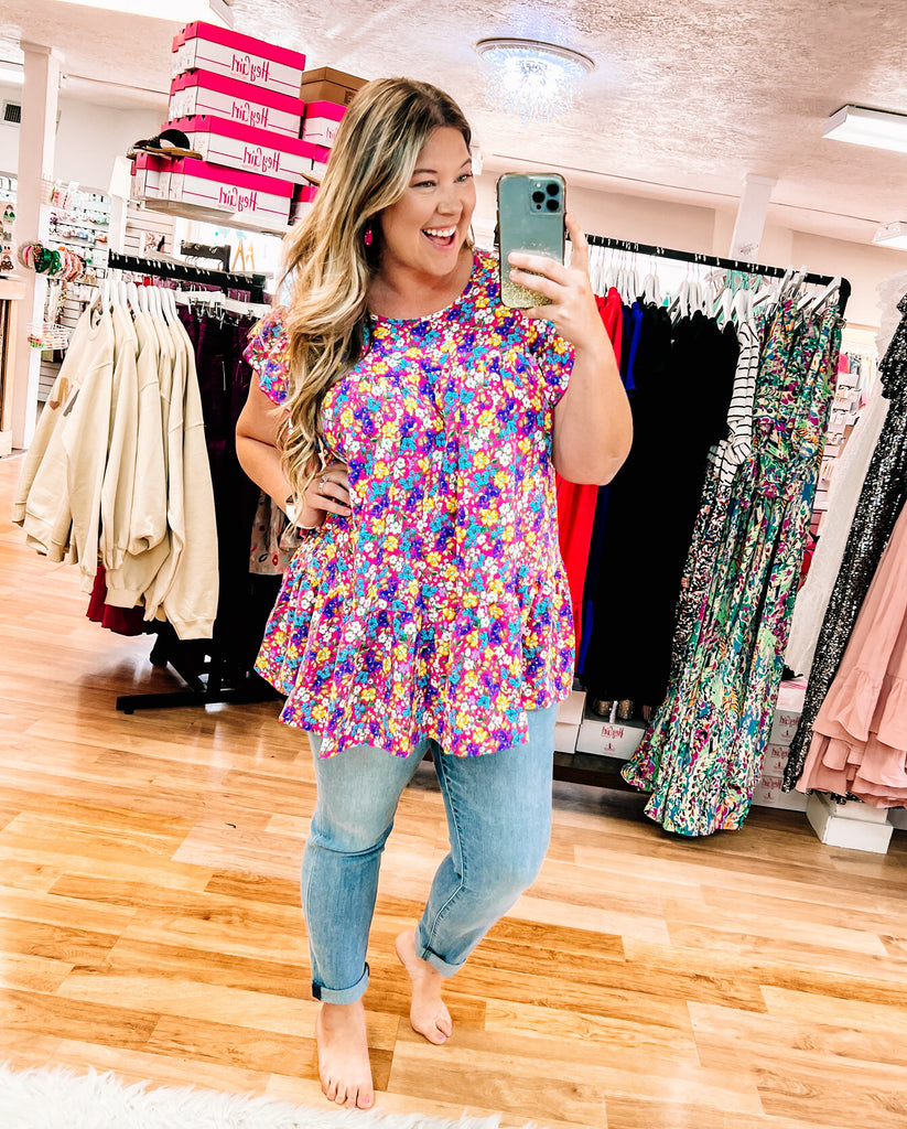 All For You Fuchsia Floral Top-Tops-Dear Me Southern Boutique, located in DeRidder, Louisiana