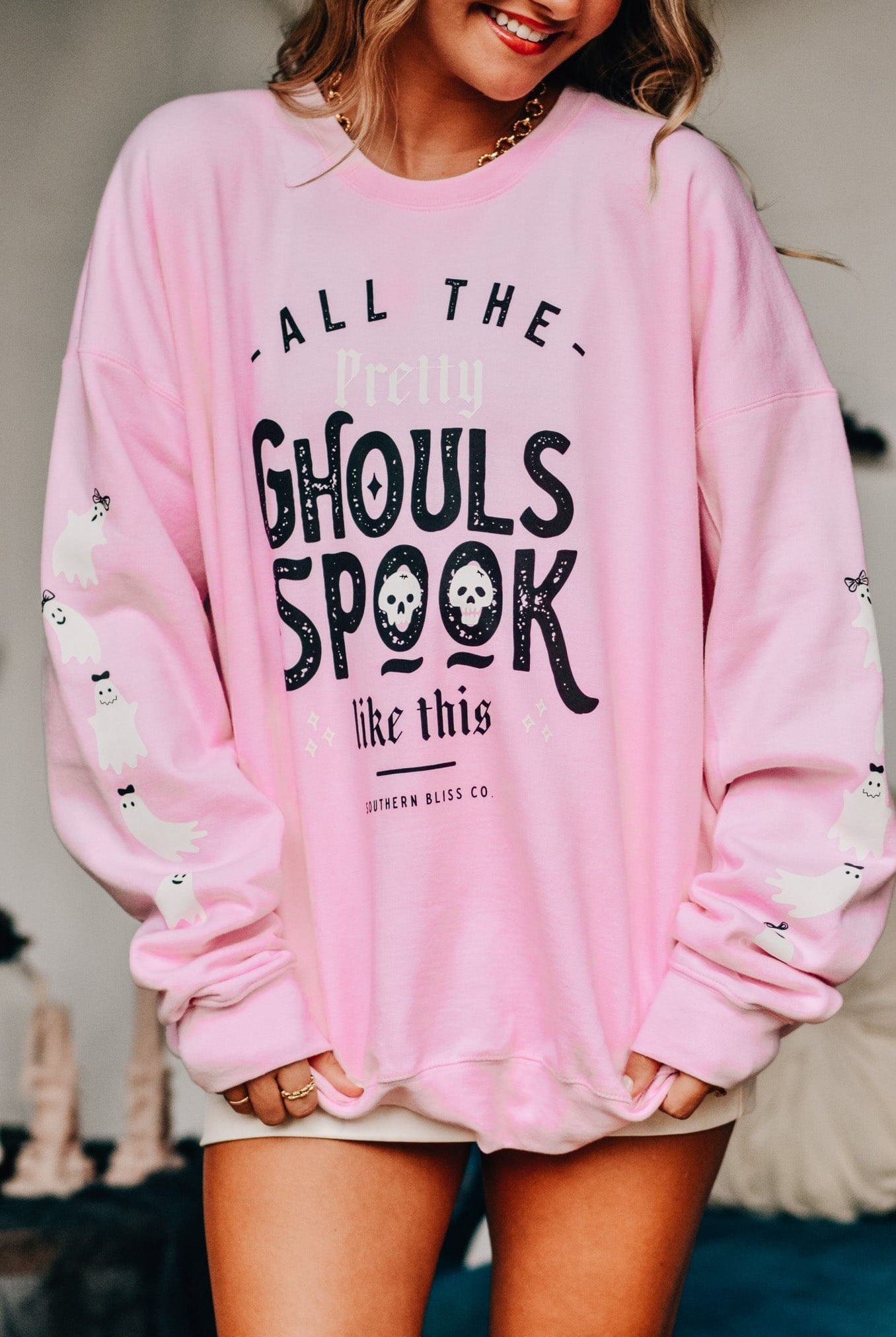 All The Pretty Ghouls Sweatshirt-Dear Me Southern Boutique, located in DeRidder, Louisiana