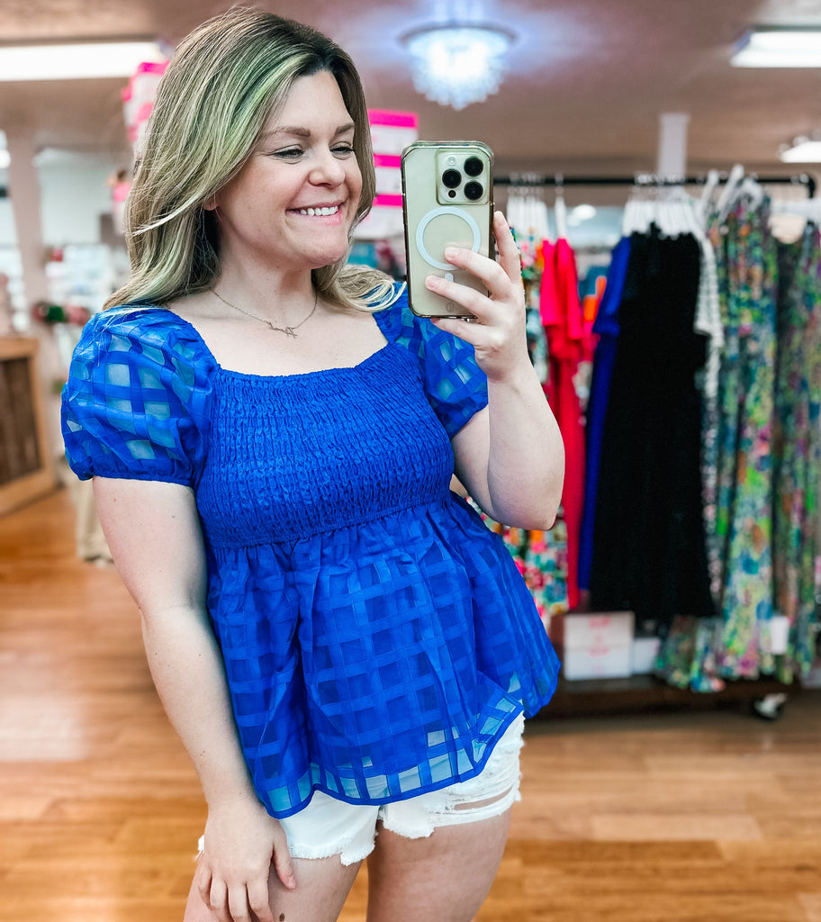 Arizona Smocked Top - Royal Blue-Tops-Dear Me Southern Boutique, located in DeRidder, Louisiana