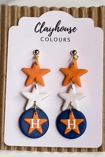 Astros Clay Earrings - Triple Stack-Earrings-Dear Me Southern Boutique, located in DeRidder, Louisiana