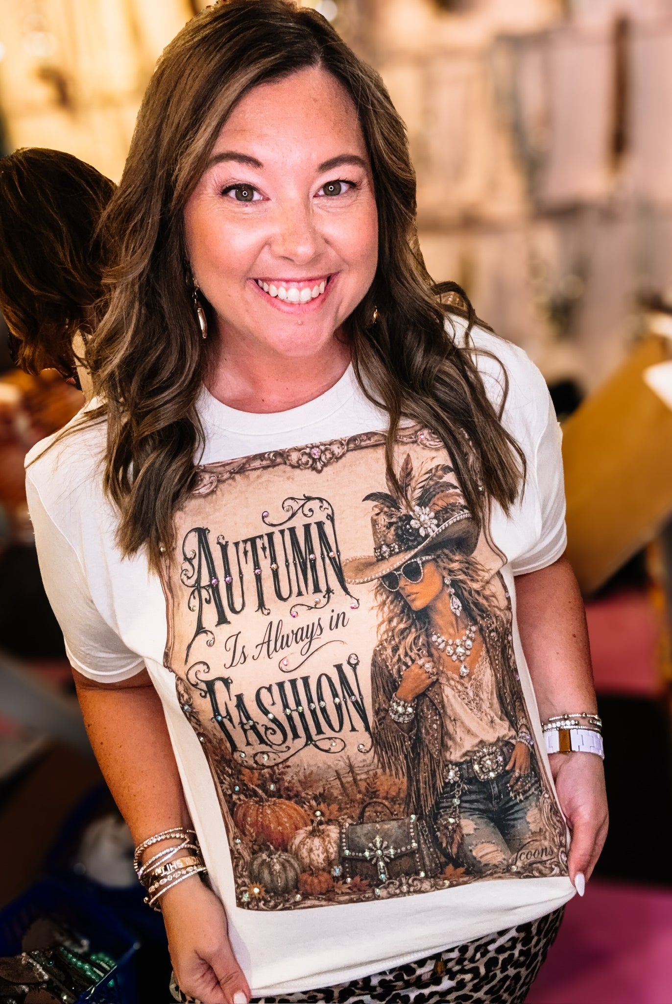 Autumn Fashin Bougie Rhinestone Tee-Graphic Tees-Dear Me Southern Boutique, located in DeRidder, Louisiana