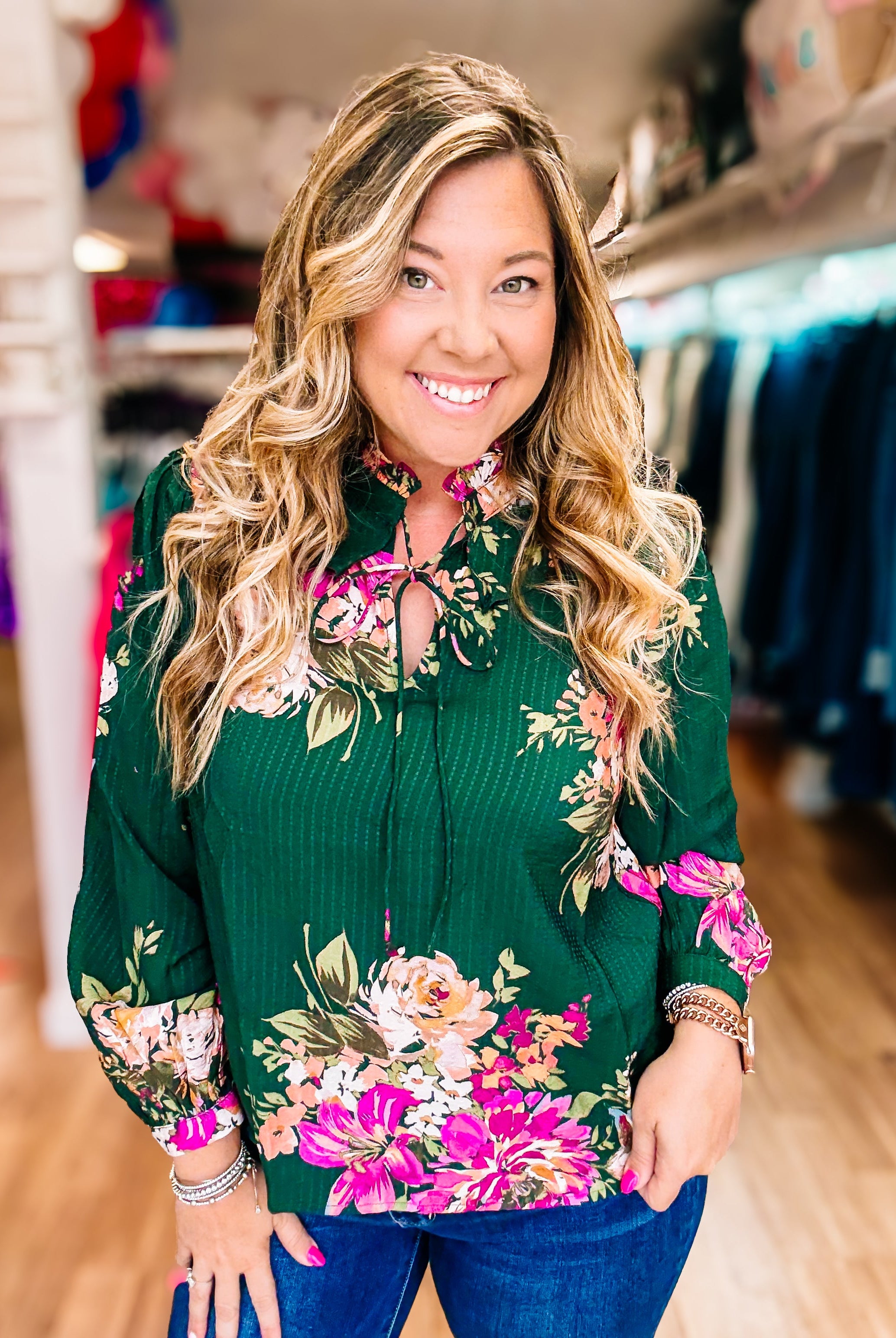 Autumn Gardens Floral Blouse-Blouses-Dear Me Southern Boutique, located in DeRidder, Louisiana