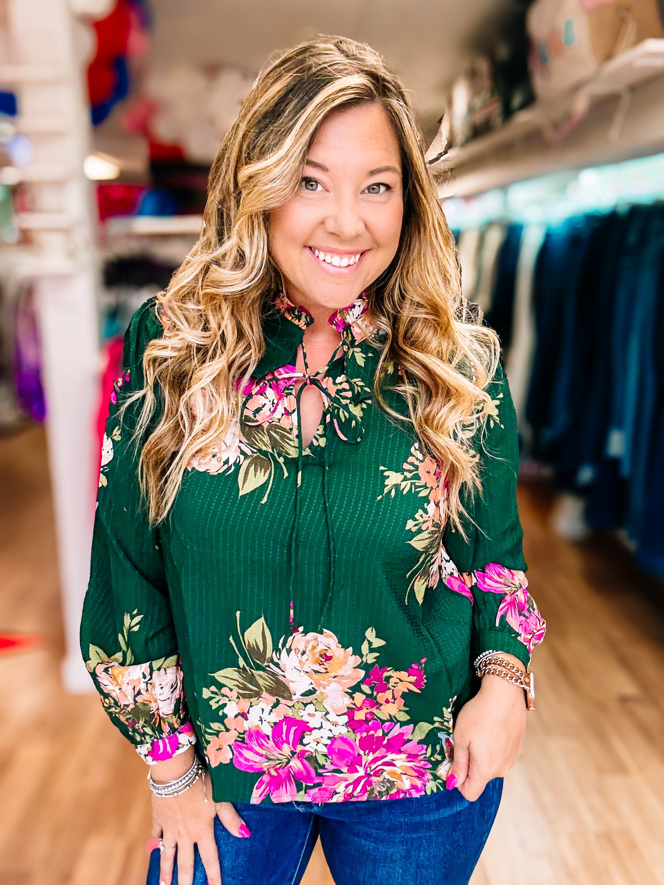 Autumn Gardens Floral Blouse-Blouses-Dear Me Southern Boutique, located in DeRidder, Louisiana
