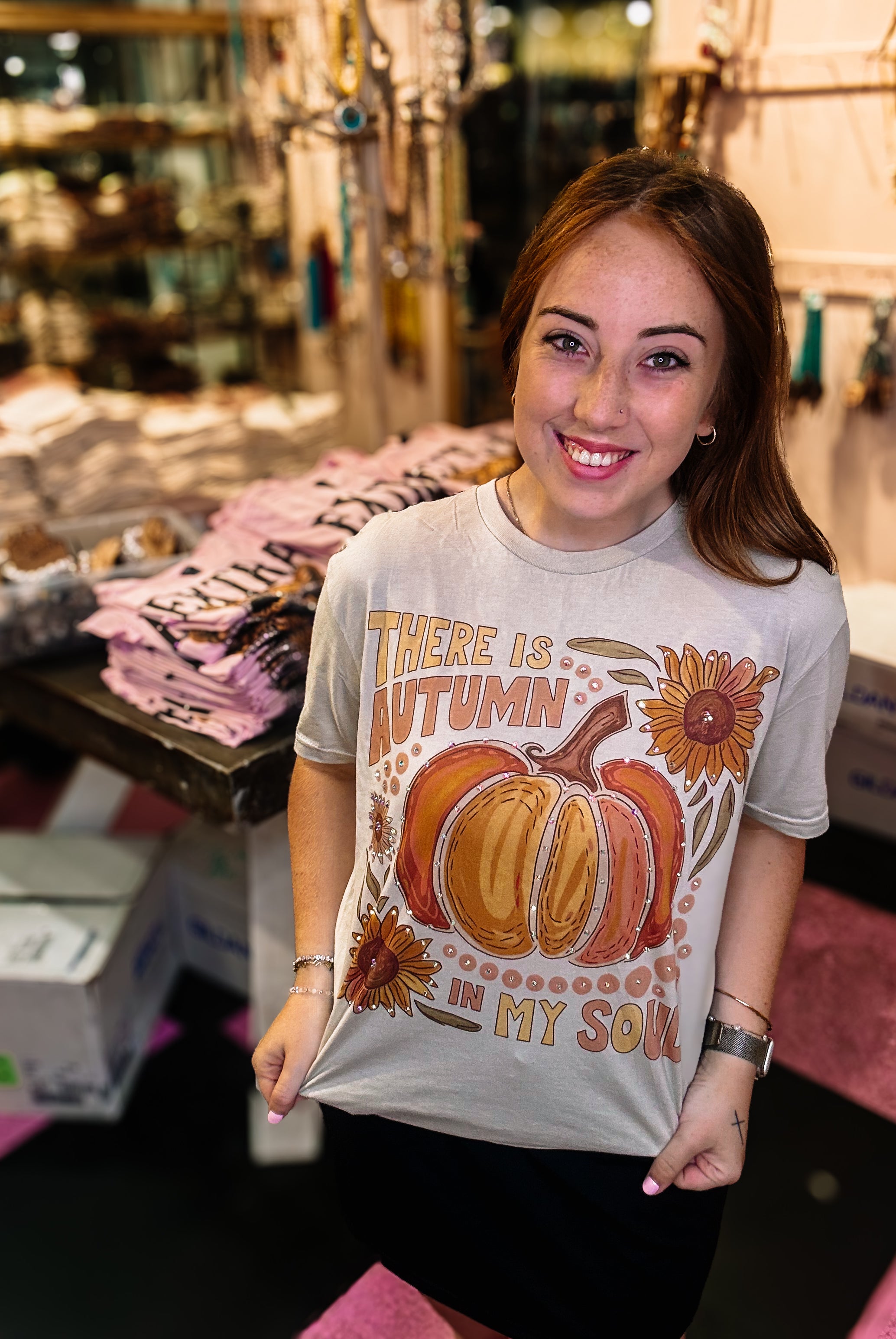 Autumn In My Soul Bougie Rhinestone Tee-Dear Me Southern Boutique, located in DeRidder, Louisiana