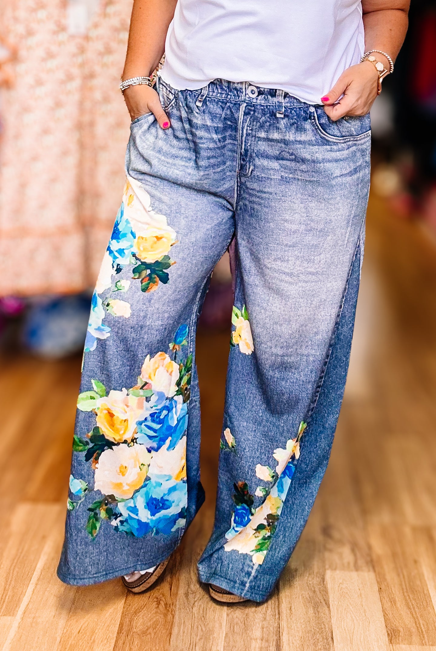 Awesome Blossoms Wide Leg Pants-Pants-Dear Me Southern Boutique, located in DeRidder, Louisiana