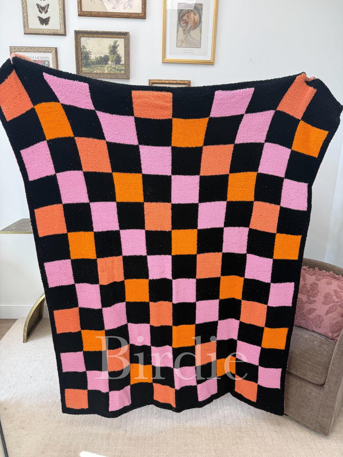BIRDIE Candy Corn Checkered Blanket-Presales-Dear Me Southern Boutique, located in DeRidder, Louisiana