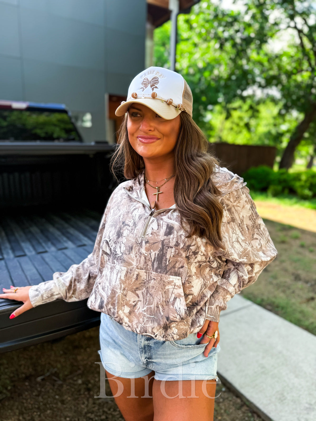 BIRDIE Dark Camo Quarter Zip Pullover-Presales-Dear Me Southern Boutique, located in DeRidder, Louisiana