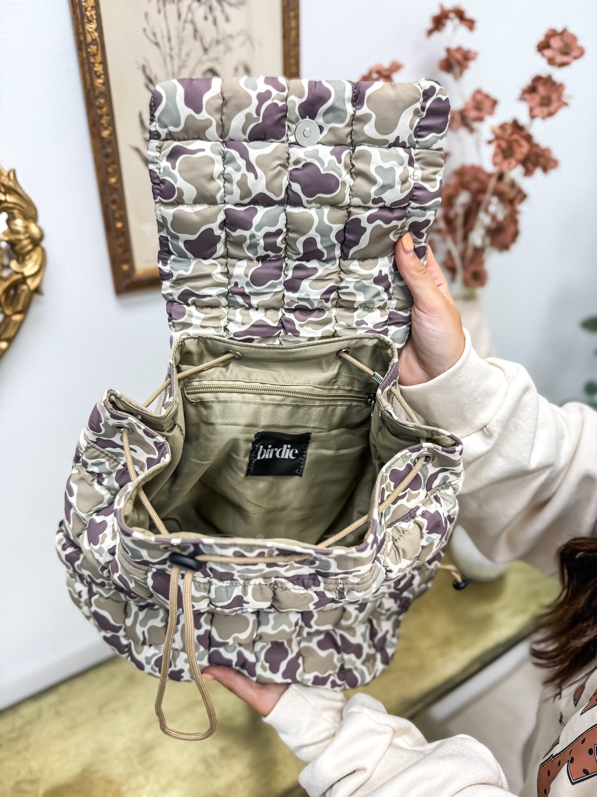 BIRDIE Duck Camo Quilted Backpack-Presales-Dear Me Southern Boutique, located in DeRidder, Louisiana