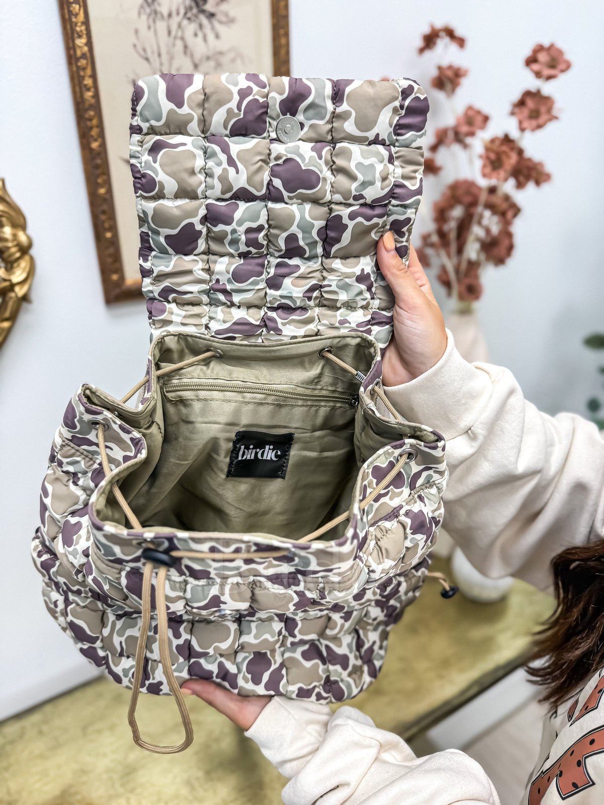 BIRDIE Duck Camo Quilted Backpack-Presales-Dear Me Southern Boutique, located in DeRidder, Louisiana