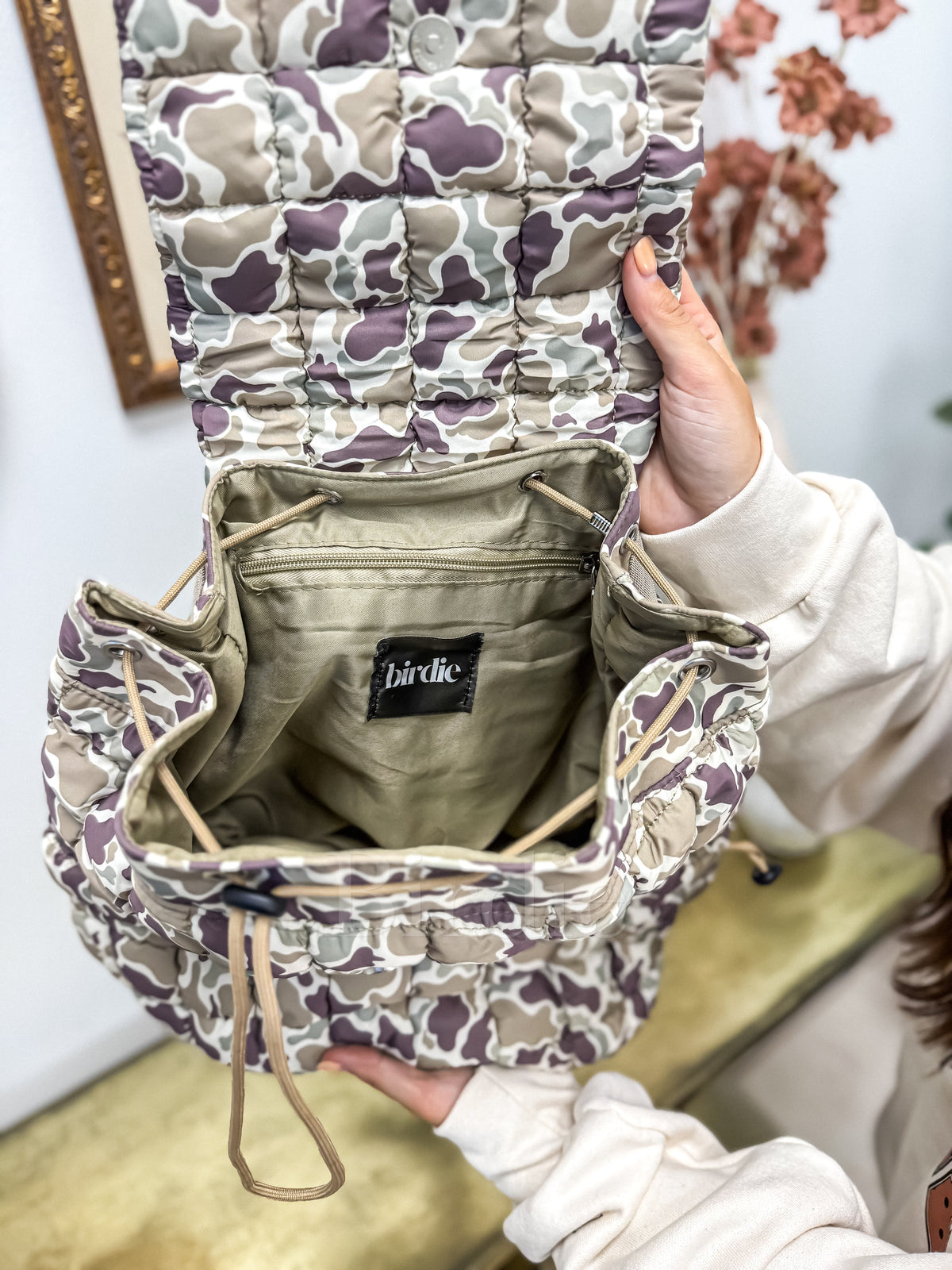 BIRDIE Duck Camo Quilted Backpack-Presales-Dear Me Southern Boutique, located in DeRidder, Louisiana