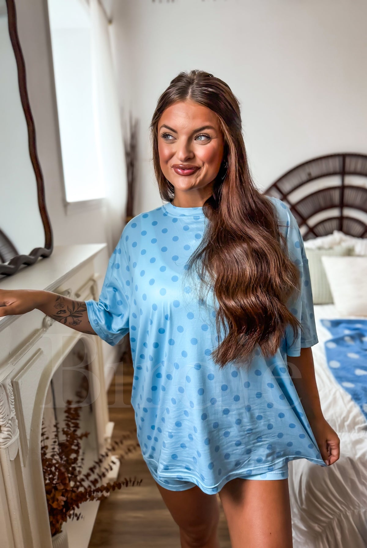 BIRDIE Tee Boxer Short Set in Powder Blue Dot (Sold As Set)-Presales-Dear Me Southern Boutique, located in DeRidder, Louisiana