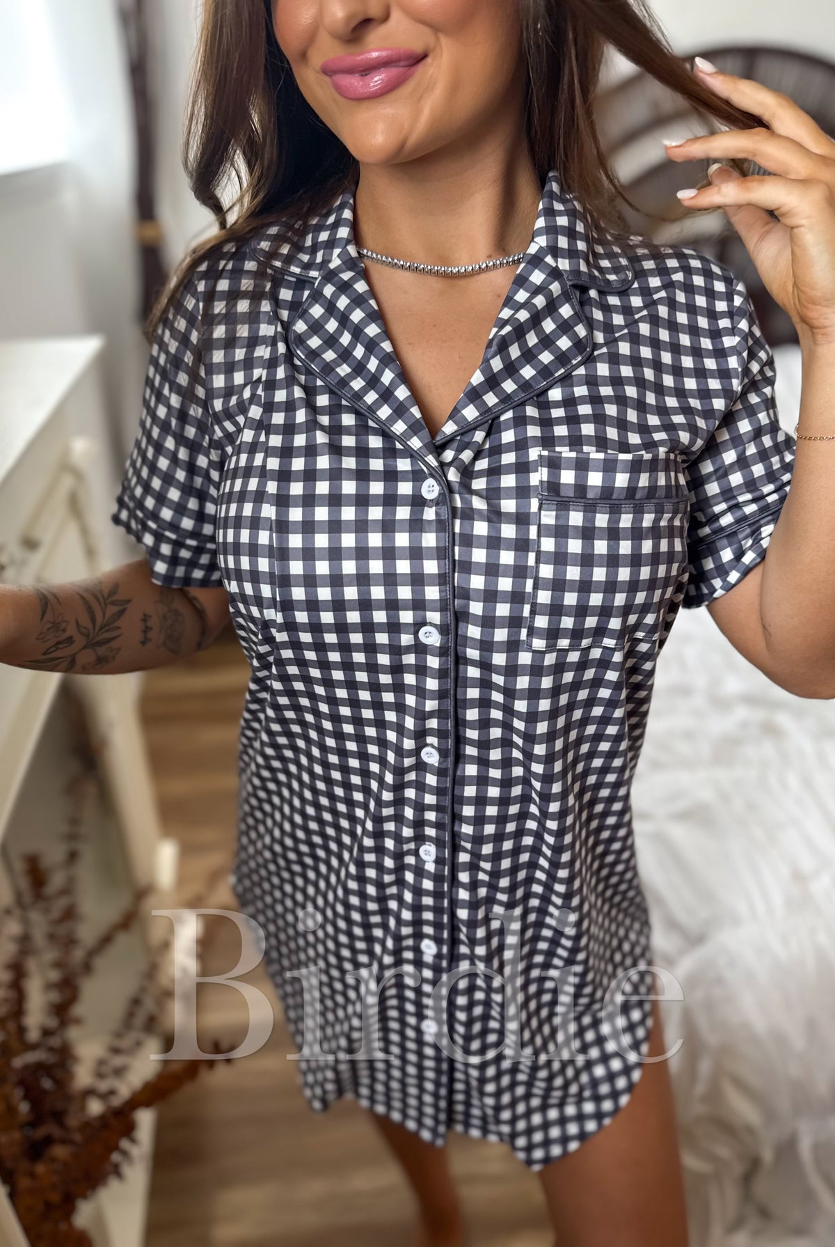 BIRDIE Tee Sleep Dress in Darling Checkered-Presales-Dear Me Southern Boutique, located in DeRidder, Louisiana