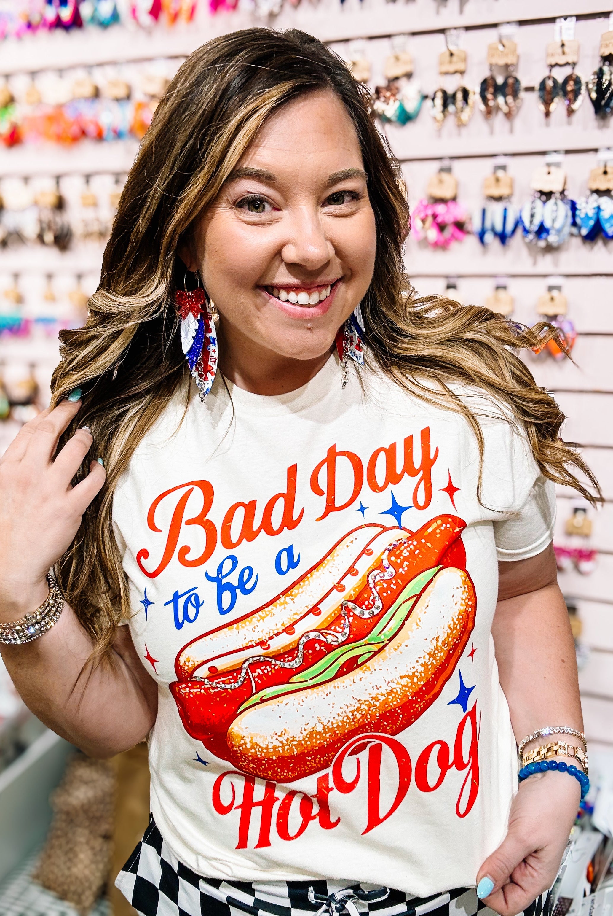 Bad Day to be a Hot Dog Rhinestone Tee-Graphic Tees-Dear Me Southern Boutique, located in DeRidder, Louisiana