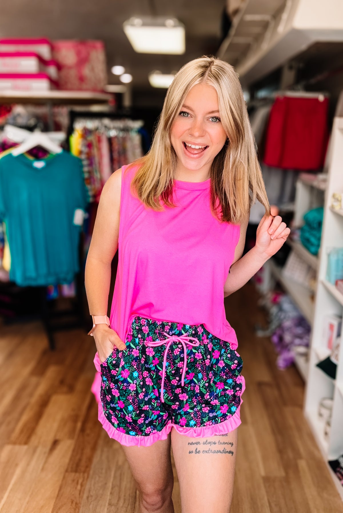 Banks Basic Lettuce Tank- Pink-Tanks/Bodysuits-Dear Me Southern Boutique, located in DeRidder, Louisiana