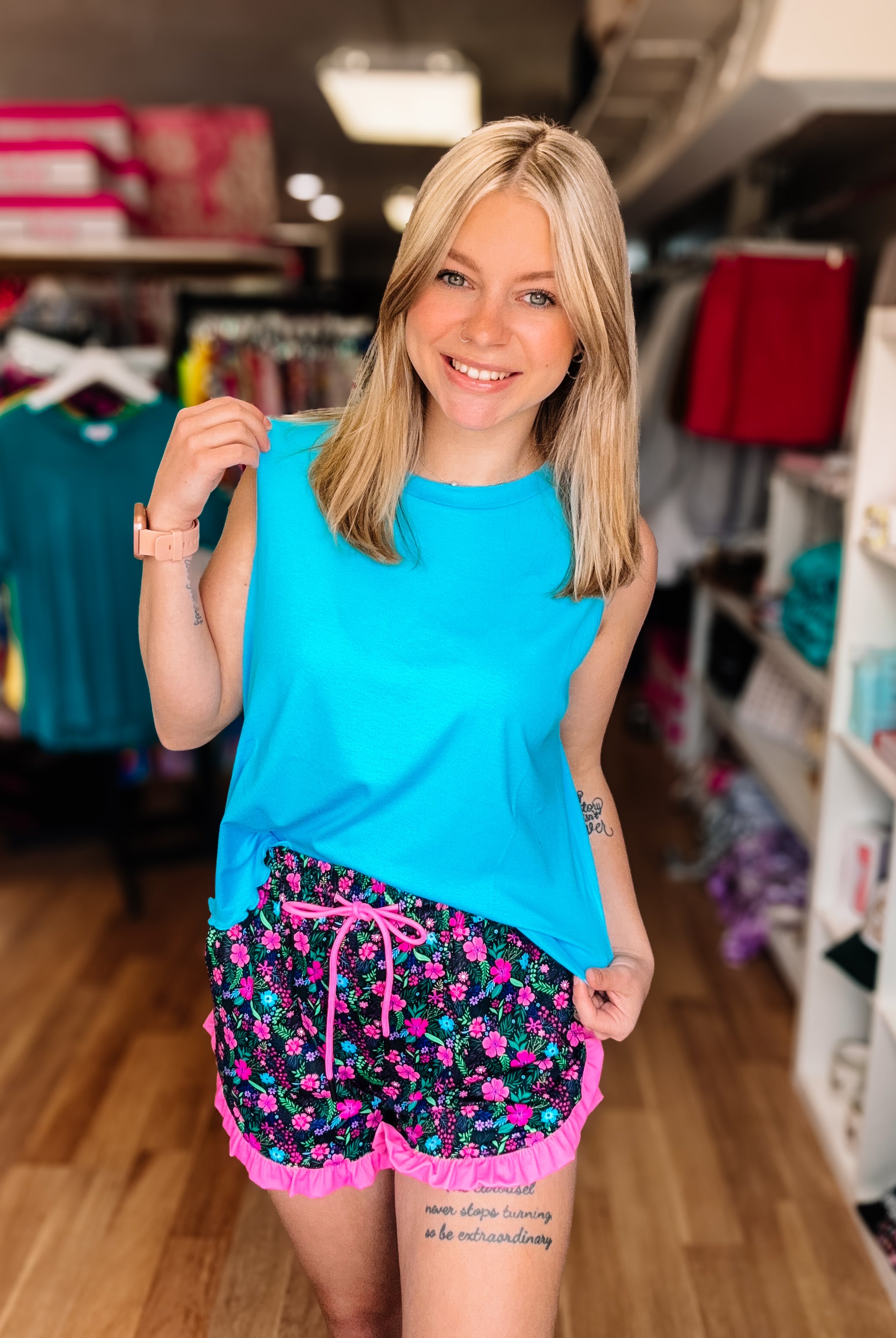 Banks Basic Lettuce Tank- Pool Blue-Top-Dear Me Southern Boutique, located in DeRidder, Louisiana