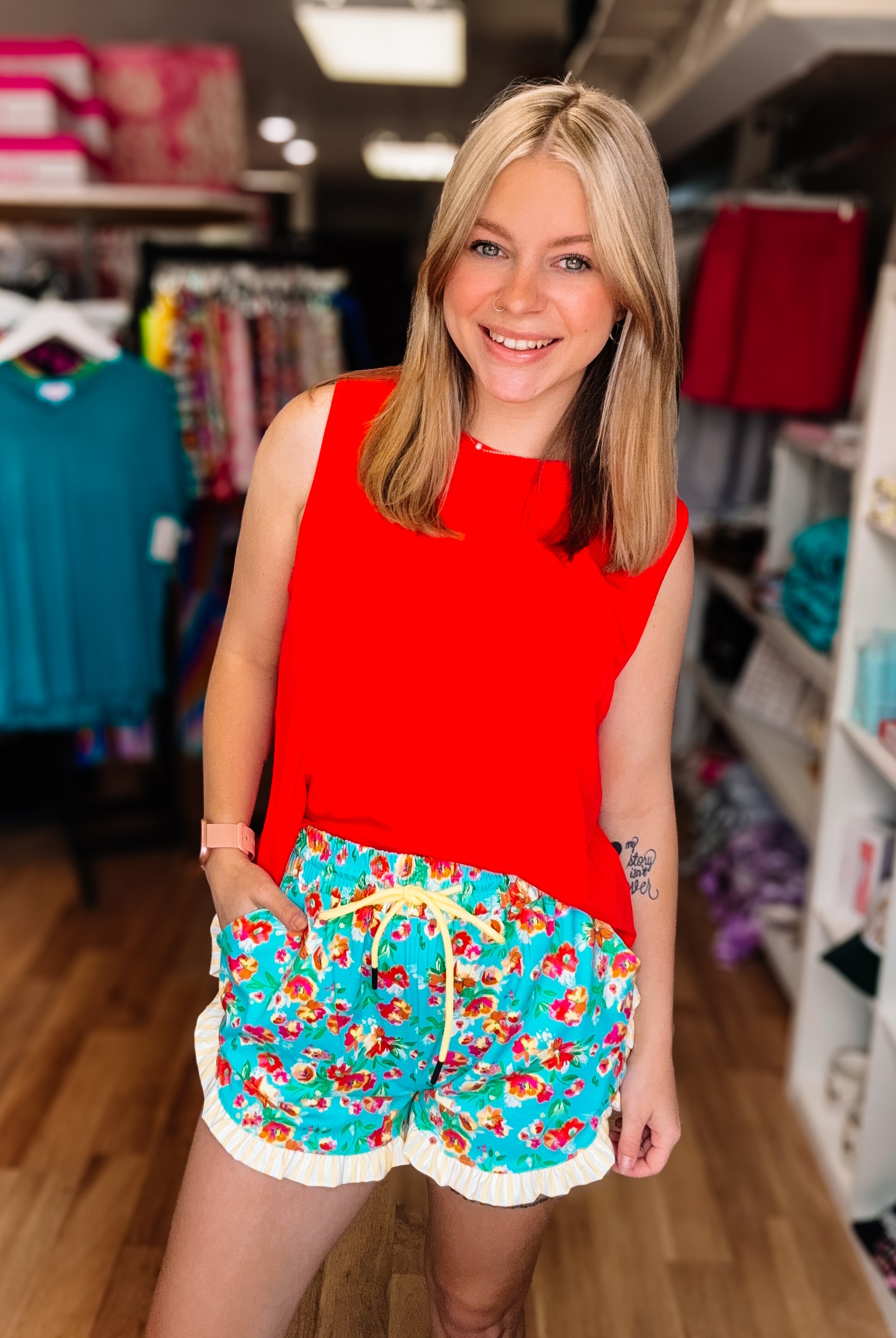 Banks Basic Lettuce Tank- Red-Top-Dear Me Southern Boutique, located in DeRidder, Louisiana